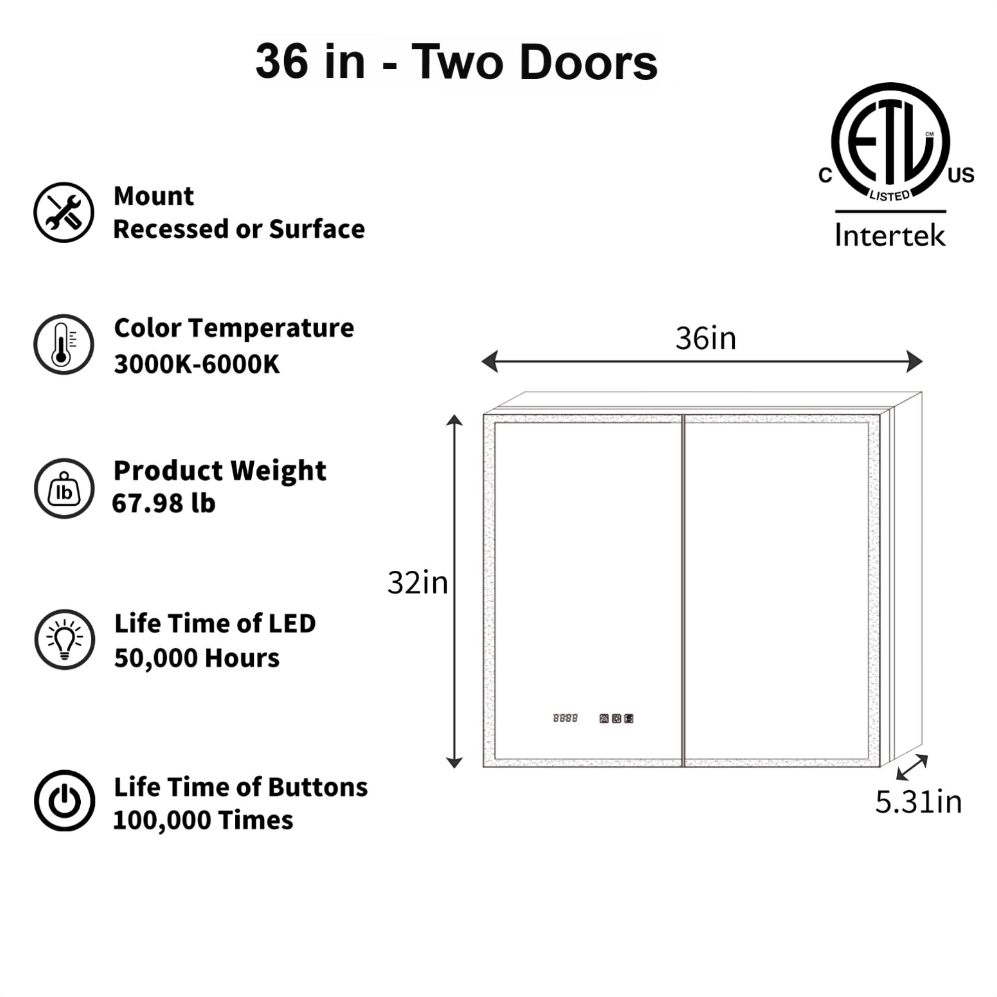 ExBrite MC3632V12DX Bathroom-Medicine-Cabinets - View #2