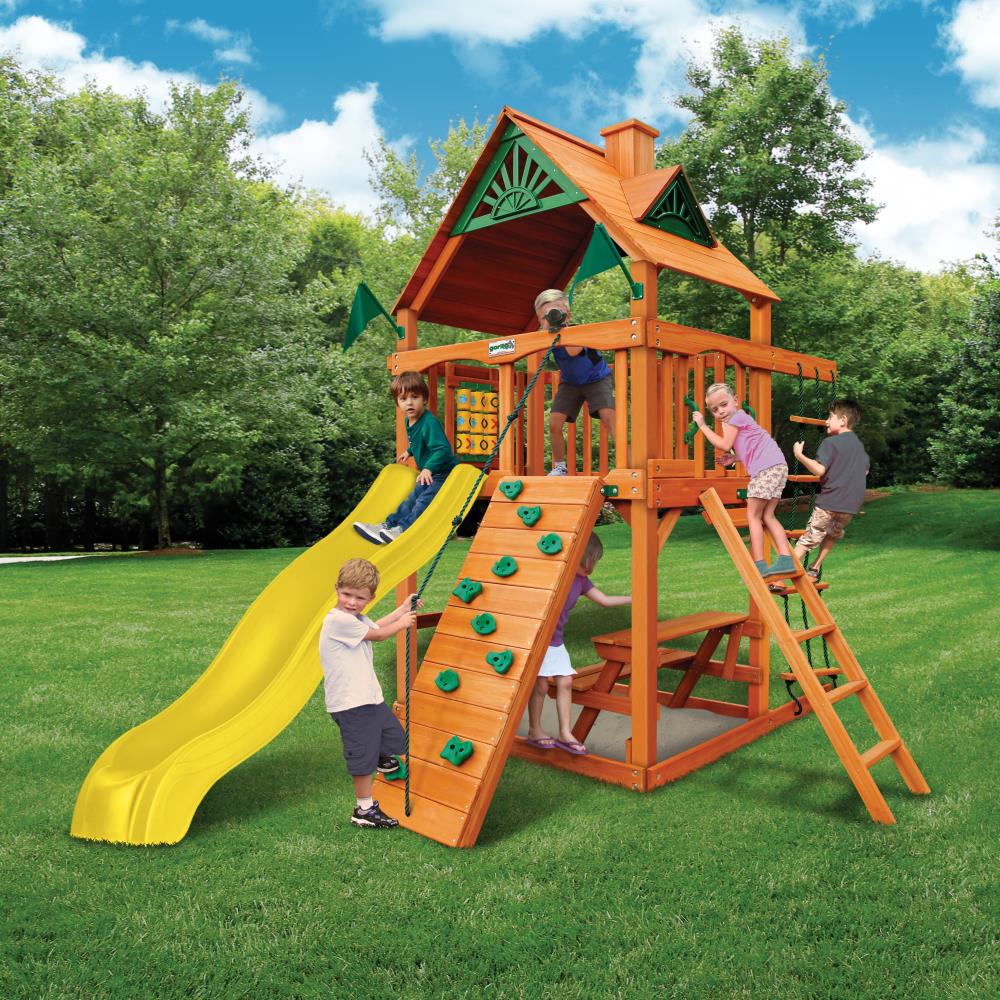 Gorilla Playsets Chateau Tower Residential Wood Playset with Slide at