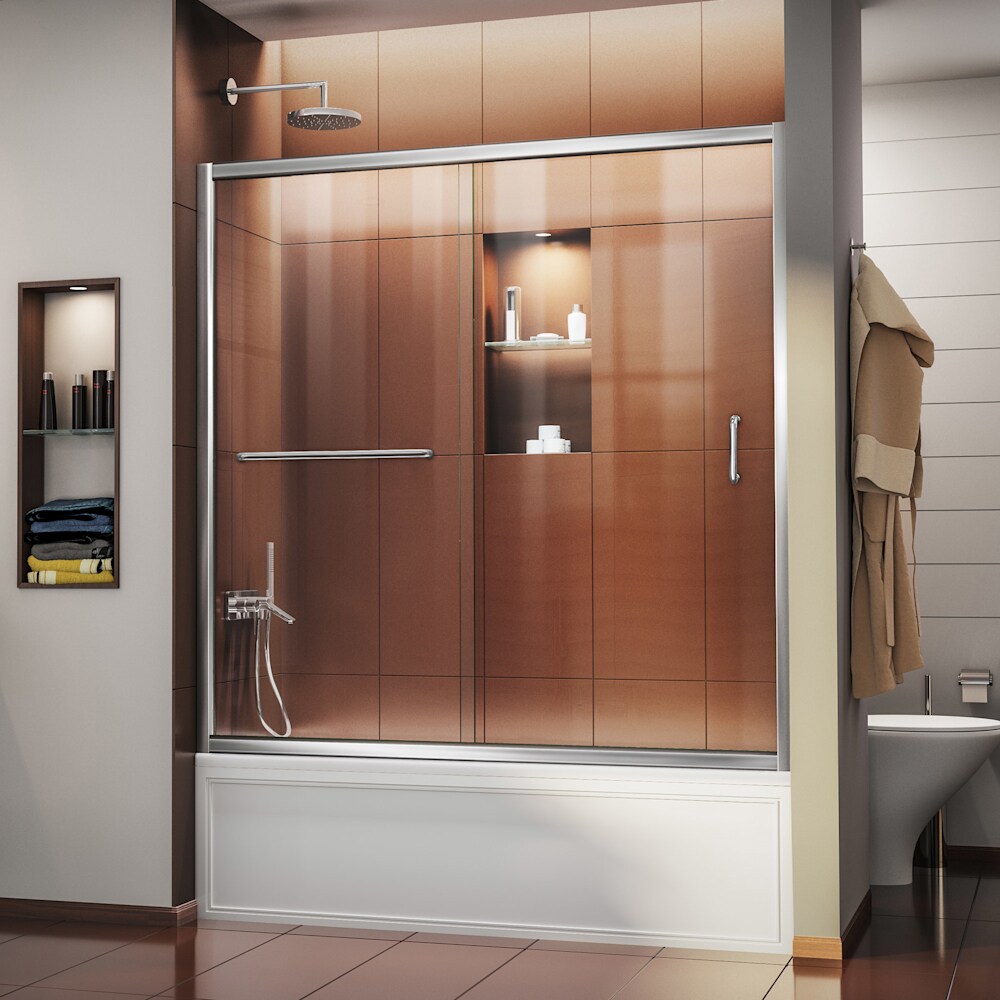 DreamLine - Infinity-Z Chrome 56-in to 60-in W x 58.0-in H Semi-Frameless Sliding Bathtub Door