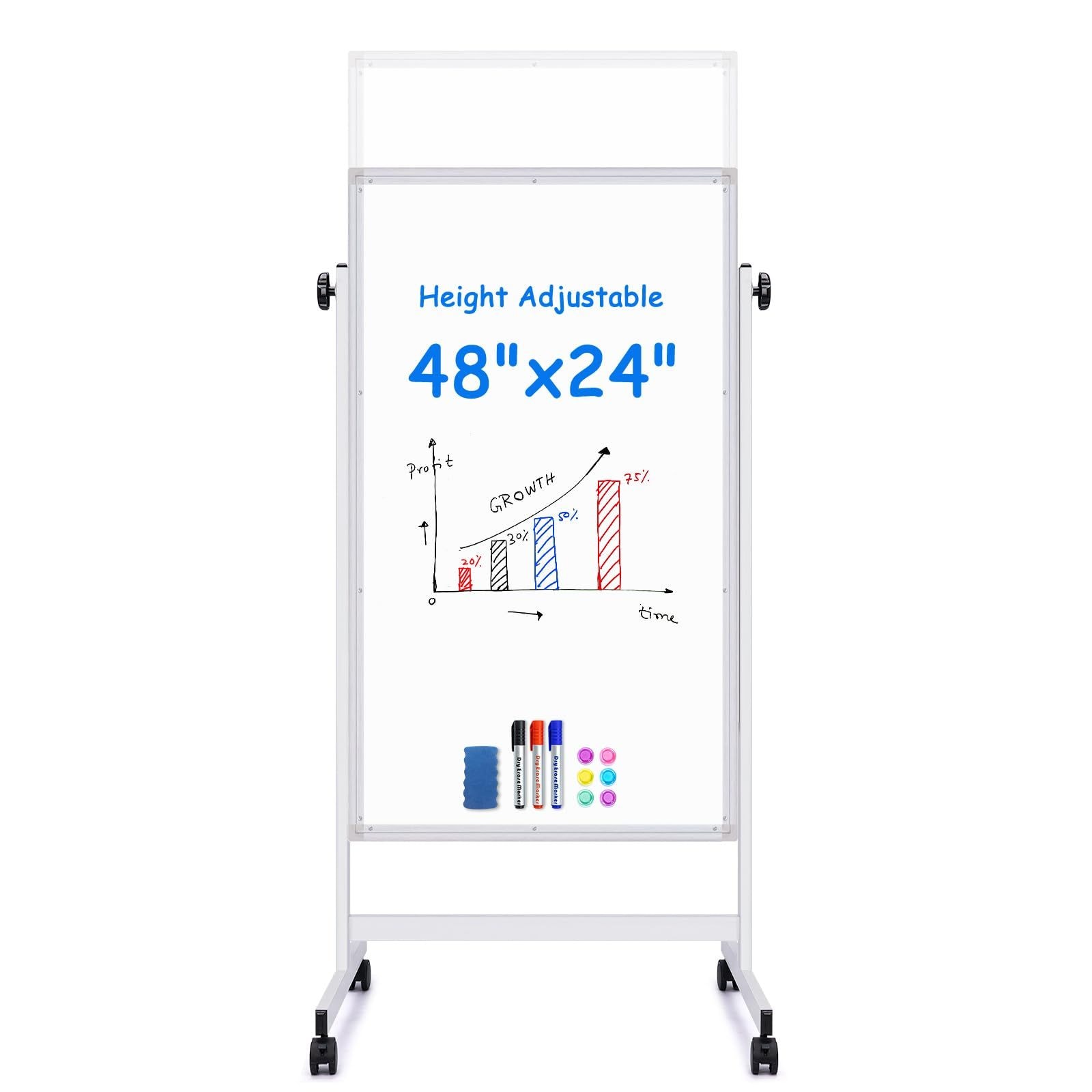 Maxtek - 48-in W x 24-in H Double-Sided Magnetic Dry Erase Whiteboard with Rolling Adjustable Stand