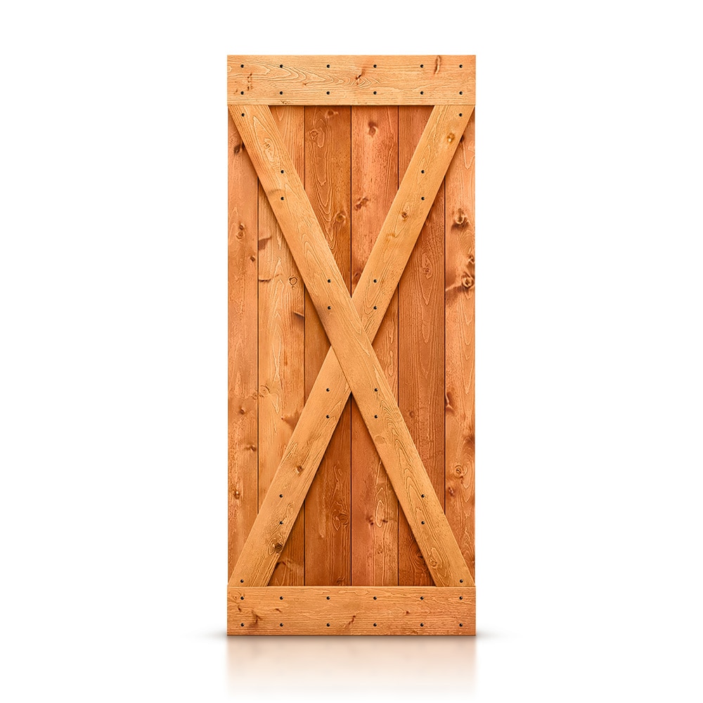 CALHOME DOOR-ASM-X42R 42-in x 84-in Red walnut X-frame Pine Wood Solid core Single Barn Door (Hardware Not Included)