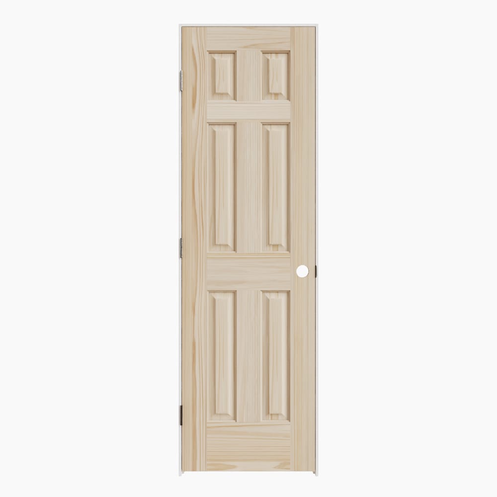 Masonite 641994 24-in x 78-in Pine Solid core 6-panel Right hand Smooth Unfinished Pine Wood Flat Jamb Single Prehung Interior Door