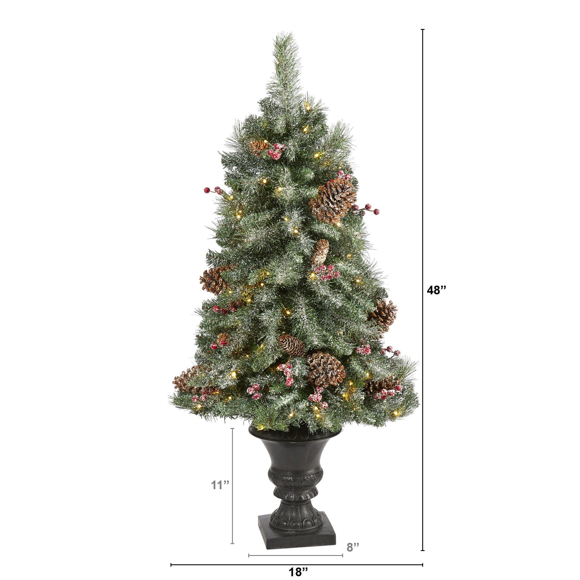 Nearly Natural 4-ft Pine Pre-lit Flocked Artificial Christmas Tree with LED  Lights in the Artificial Christmas Trees department at