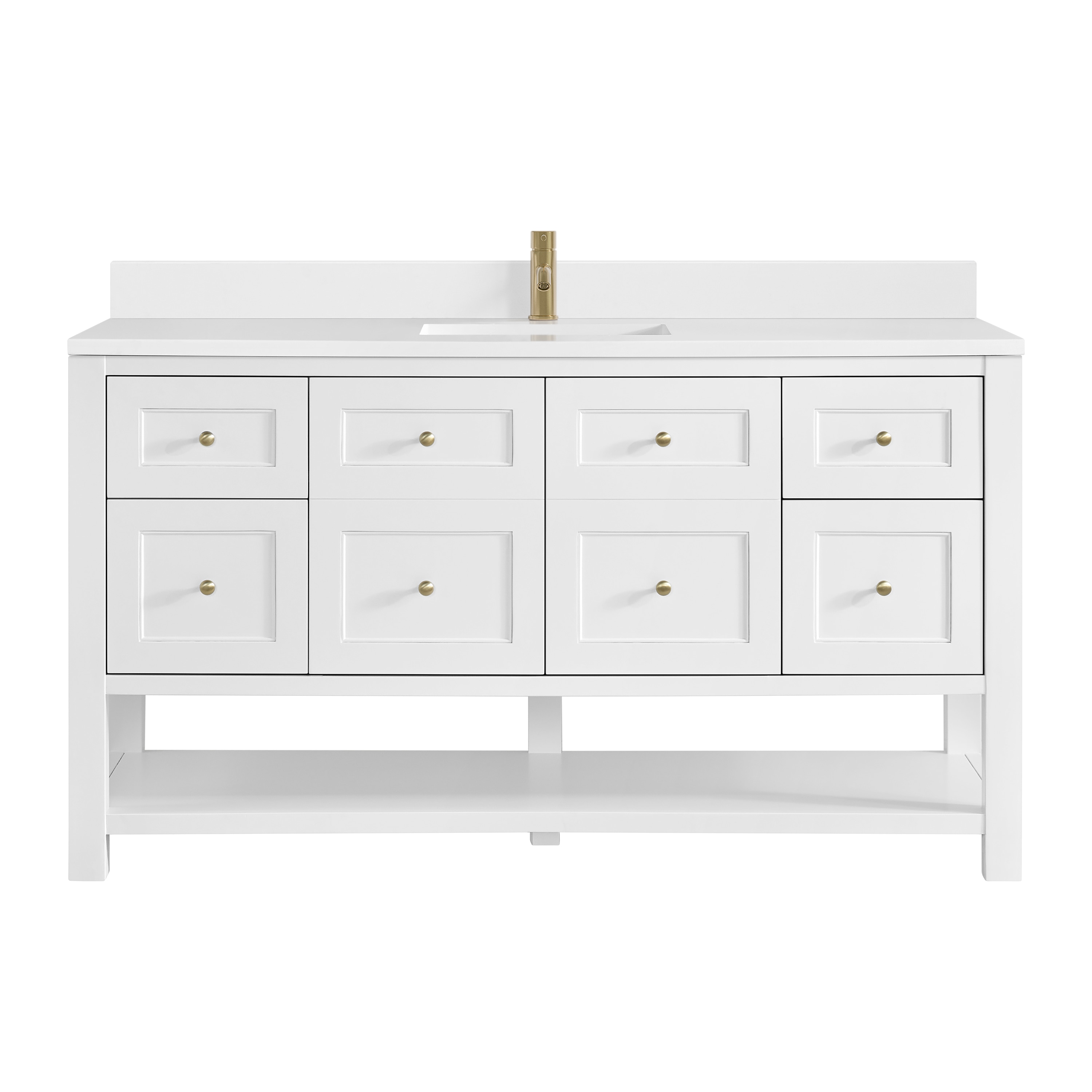 James Martin Vanities 330-V60S-BW-1WZ Breckenridge 60-in Bright White Undermount Single Sink Bathroom Vanity with White Zeus Quartz Top