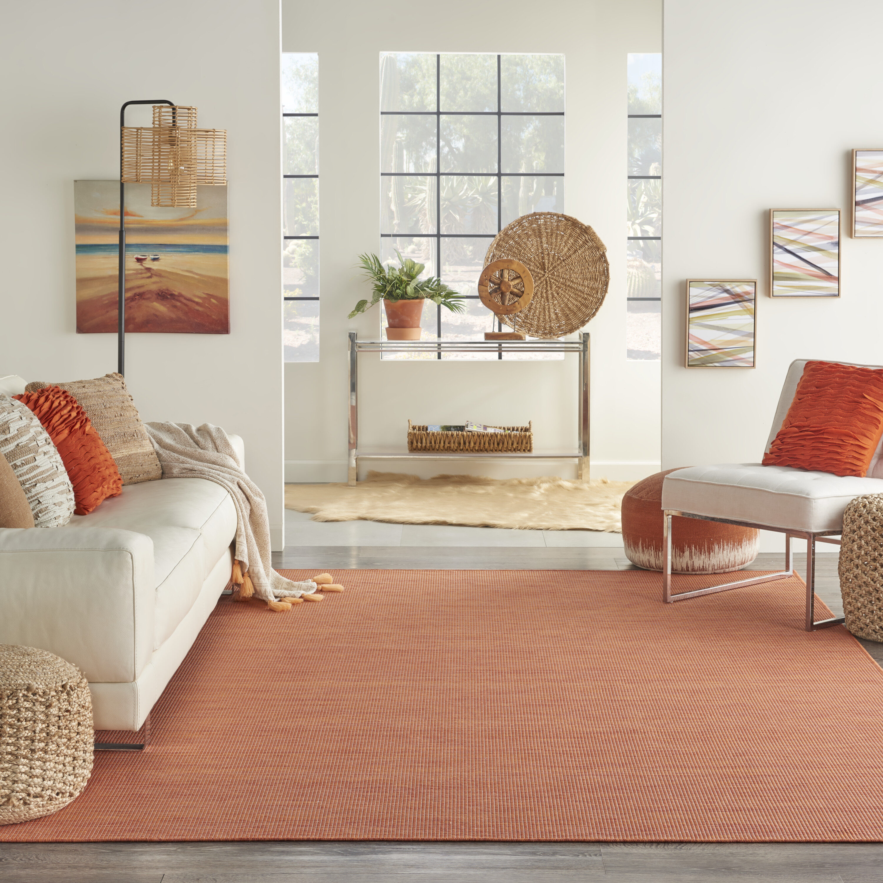 Nourison 99446792006 Positano 8 x 10 (ft) Loomed Polypropylene Terracotta Rectangular Indoor/Outdoor Solid Area rug