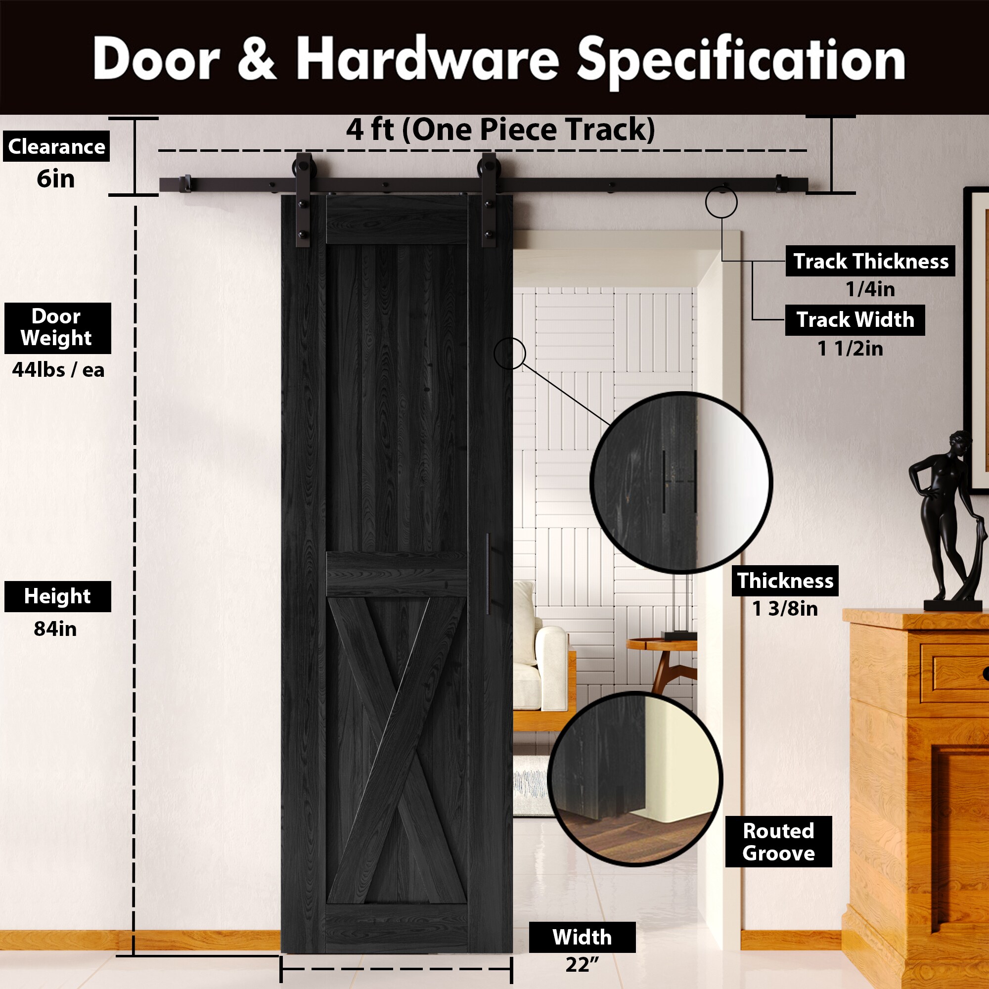 HOMACER YT1TGH048C-2284-X-BK Barn-Doors - View #2