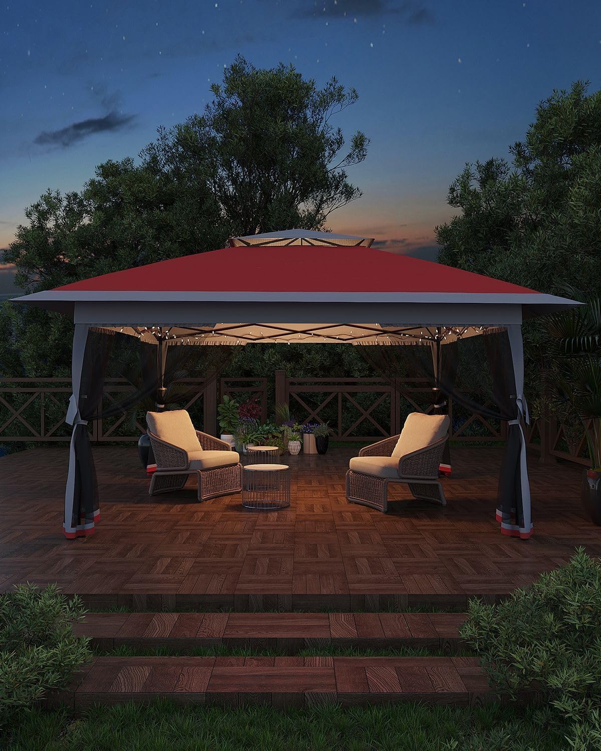 Garvee 12x12 Ft Pop Up Canopy Tent With Mosquito Netting One Push Setup For Backyard Patio Garden Red #LMY-PHO-12BP9QVO