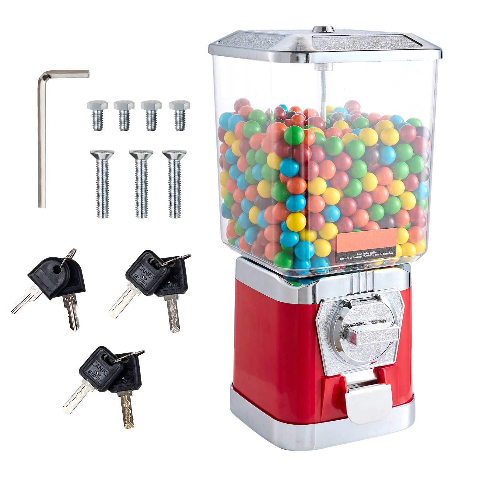 VEVOR SCTSTGFMJ1FX05101V0 Gumball Machine for Kids  17inH Home Candy Vending Machine  PC Gumball Dispenser  Bubble Gum Machine for Game Stores  Coin Operated Gumball Bank for Toy Capsules Bouncy Balls Candy  Red