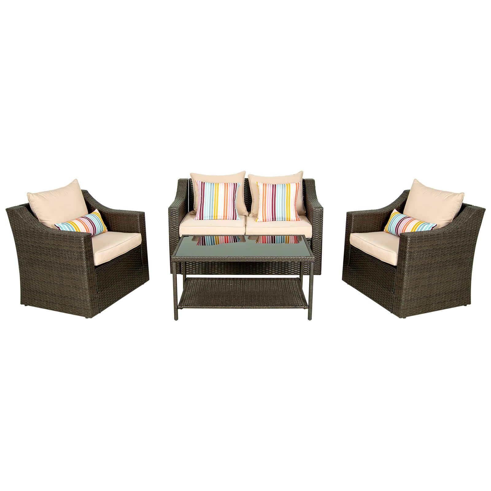 Flynama LY-V-FX06MI-1-2 4-Piece Outdoor Garden Patio PE Rattan Wicker Sectional Furniture Sofa Sets With Beige Cushions