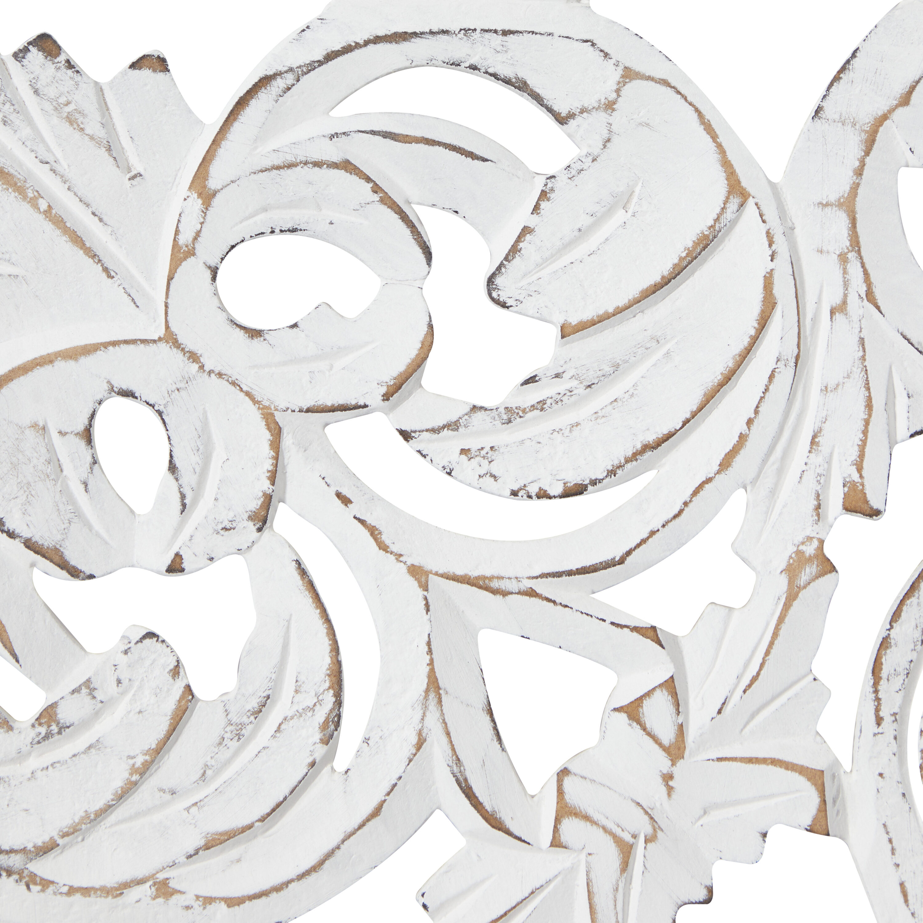 White Distressed Wood Carved Floral Wall Panels Set of 3