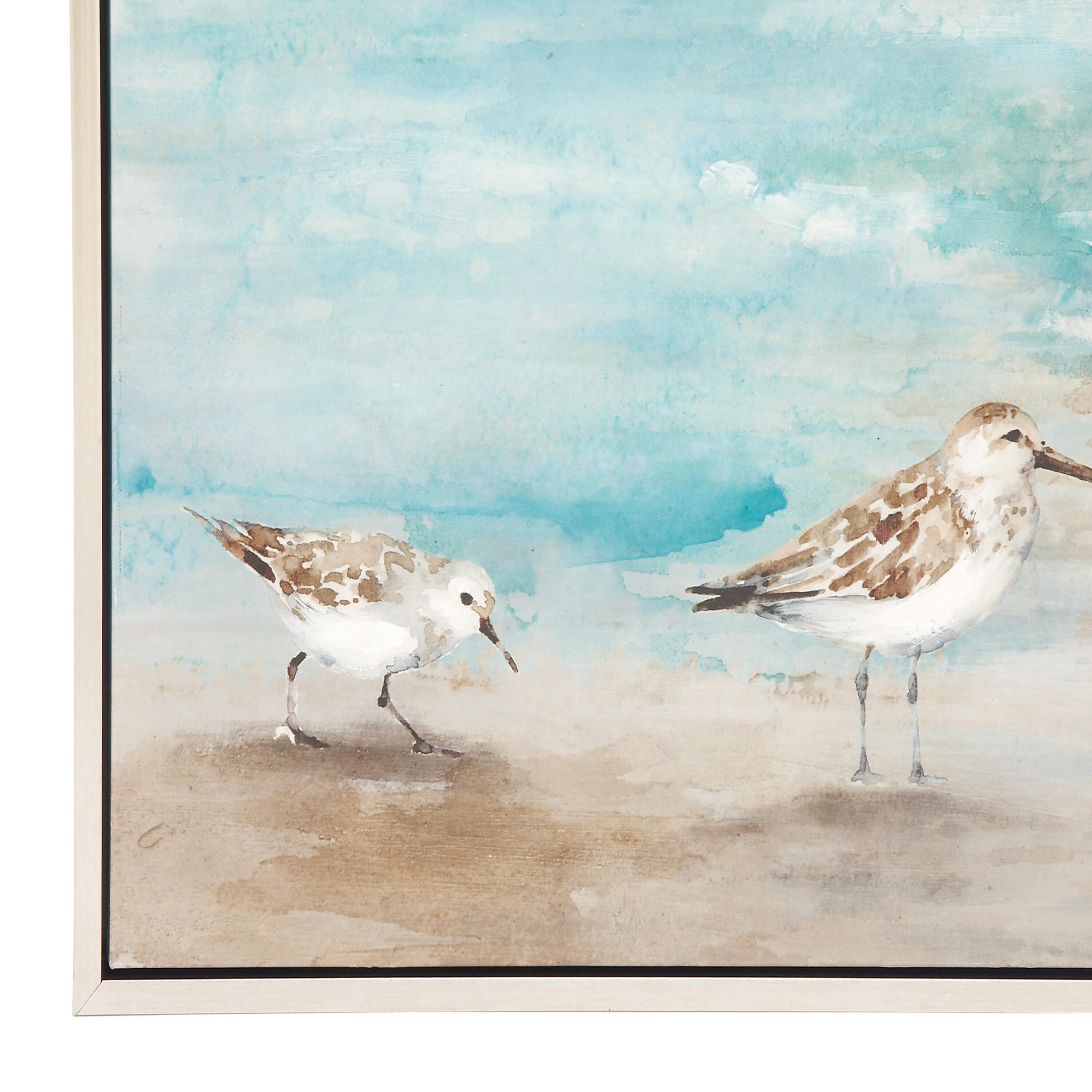 White and Blue Coastal Bird Canvas Framed Wall Art