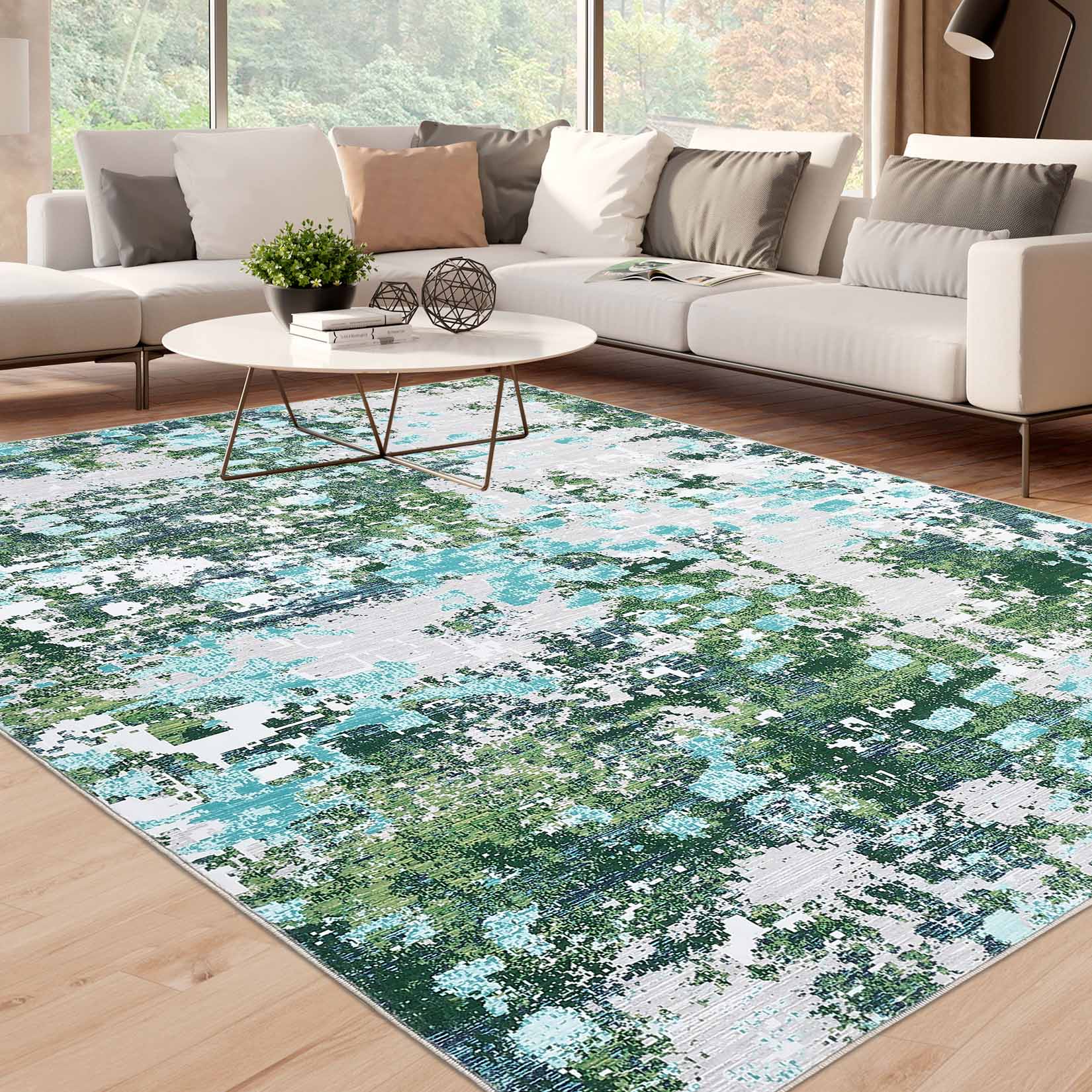 Garvee YXY-LO-PHO-11V4OWS2 10 x 13 (ft) Loomed Green/Gray Rectangular Indoor Abstract Mid-Century Modern Machine washable Pet Friendly Area rug