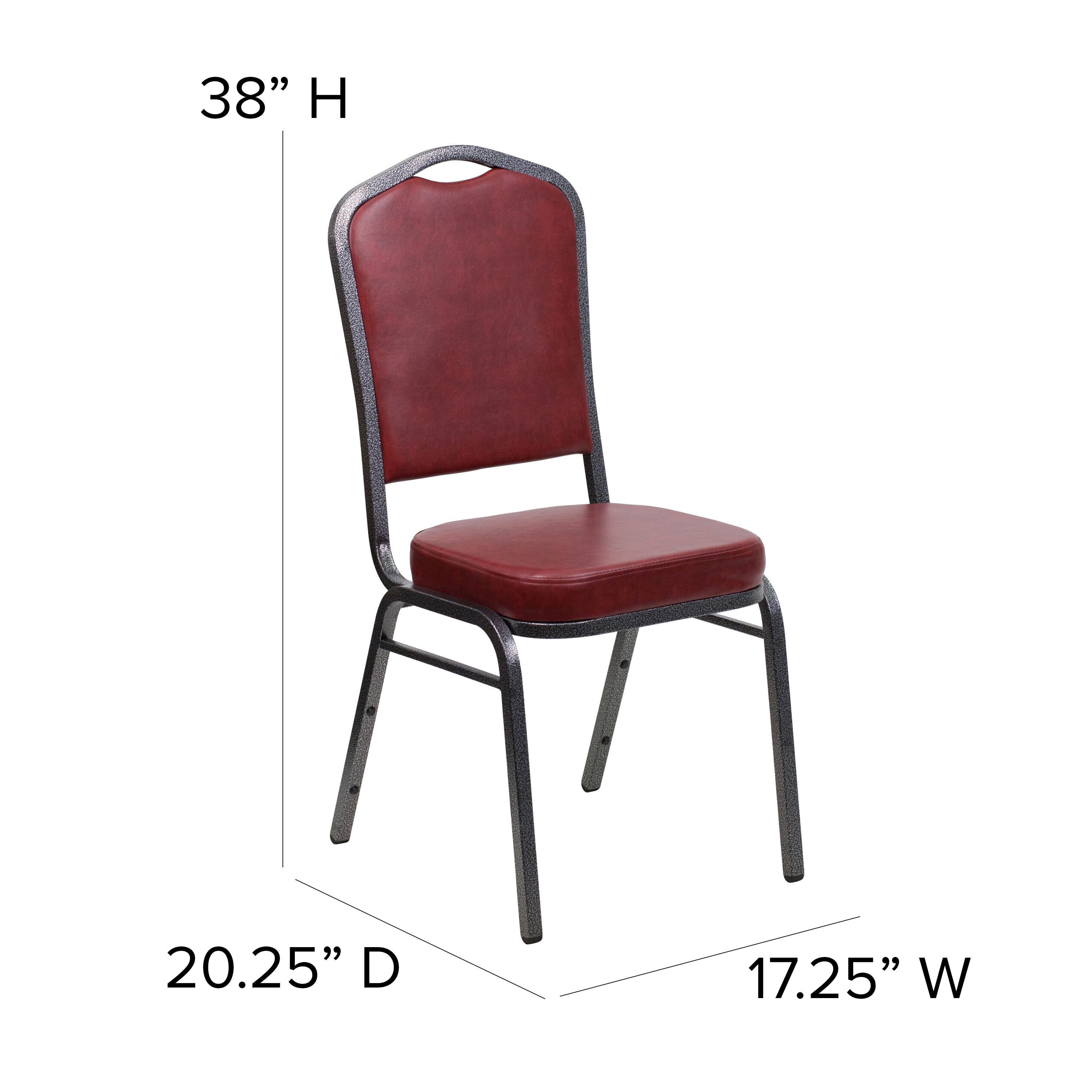 Elegant Burgundy Vinyl Stacking Chair with Silver Vein Metal Frame