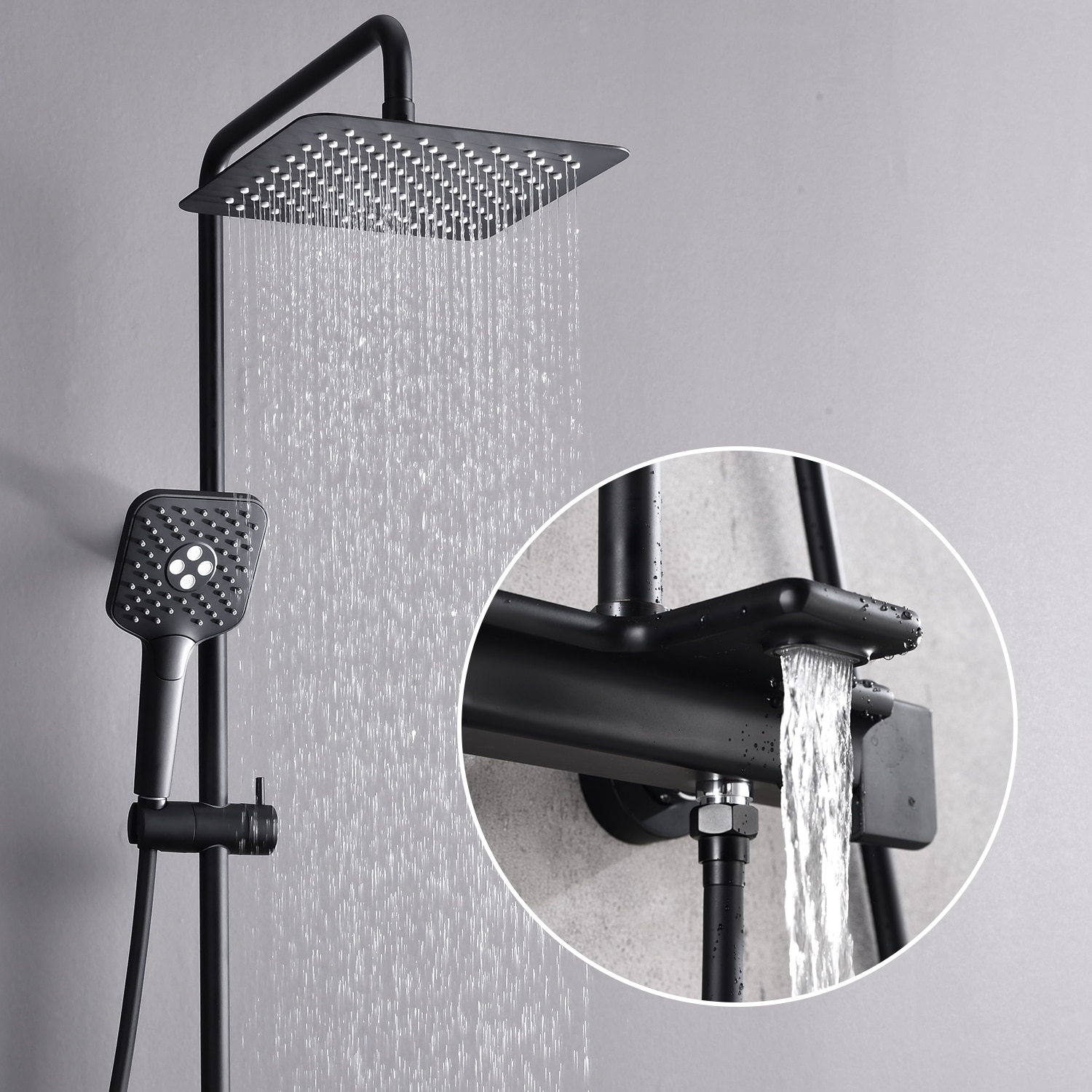 Pouuin Ob Matte Black Waterfall Shower Faucet Bar System with 4-way  Diverter Valve Included in the Shower Systems department at