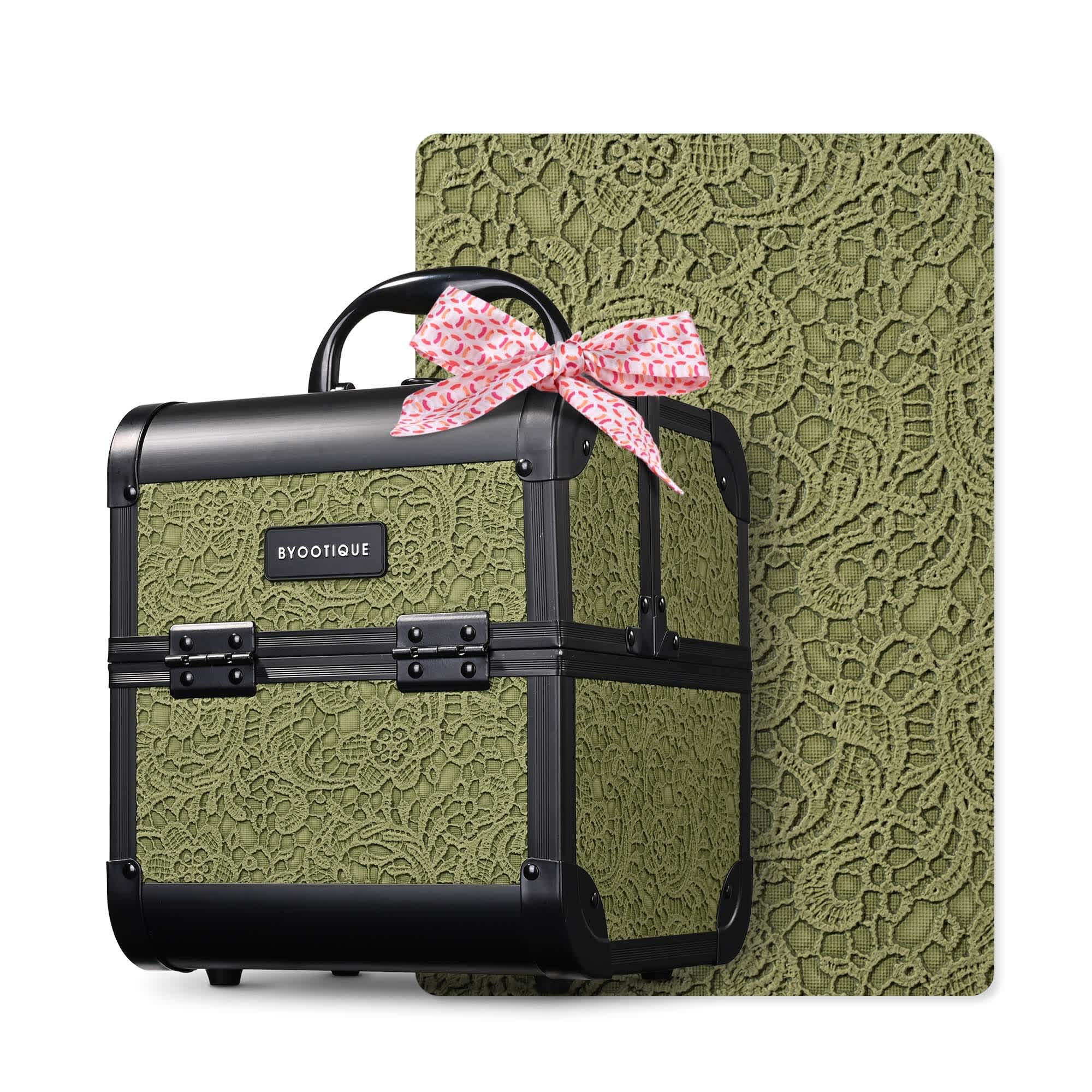 Yescom 12MKC028-S-RCC04-LO Byootique Makeup Train Case Cosmetic Organizer with Mirror Artist Rococo Moss