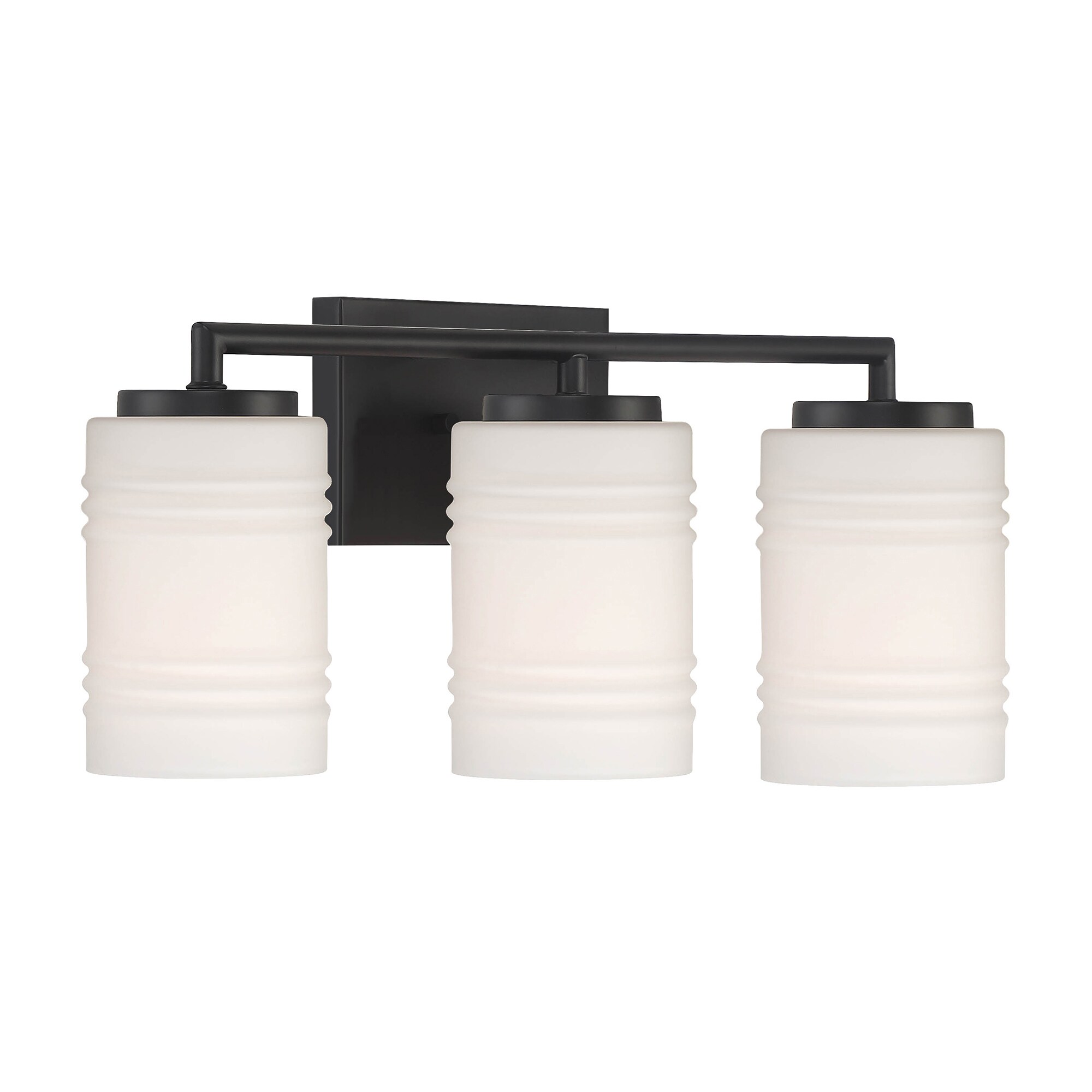 Modern Matte Black 3-Light Vanity Bath Light with Etched Opal Glass