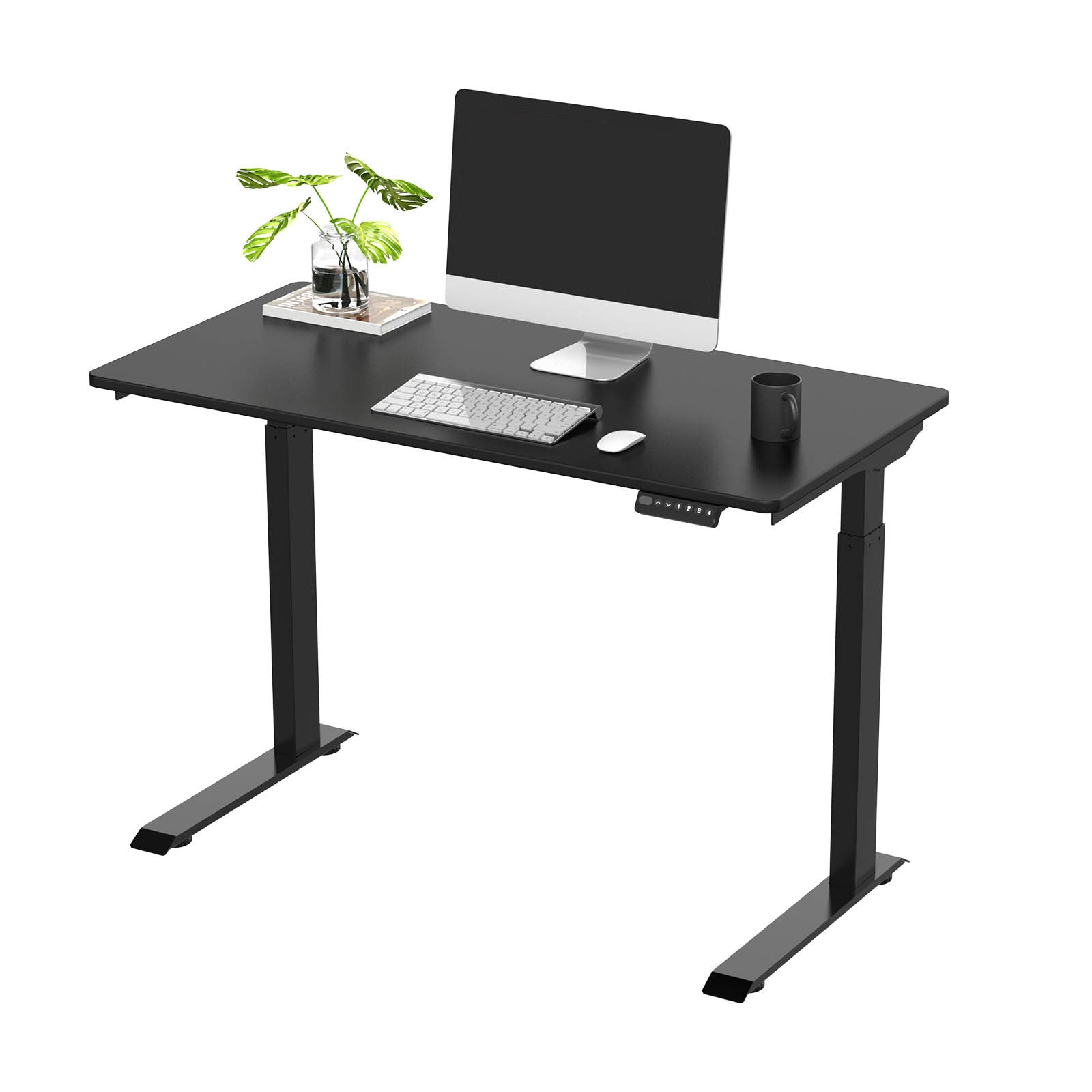 FLEXISPOT Standing Desk 48 x 30 Inches Height Adjustable Electric Sit Stand  Home Office Desks Whole Piece Desk Board (Black Frame + Black top,2