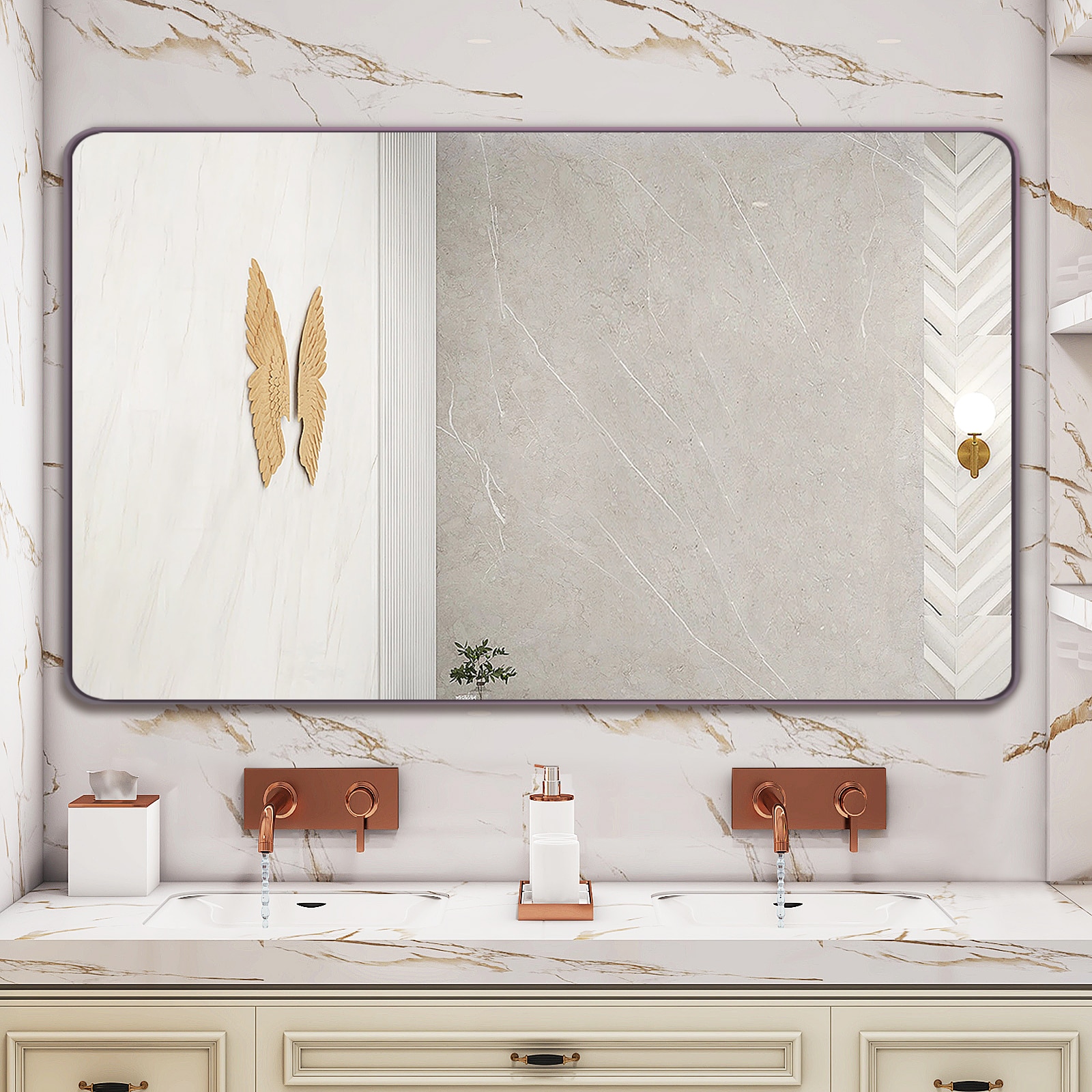 WELLFOR BFB8DHG-WF 60-Inches x 36-Inches Framed Rectangle Bathroom Vanity Mirror ( Oil Rubbed Bronze )