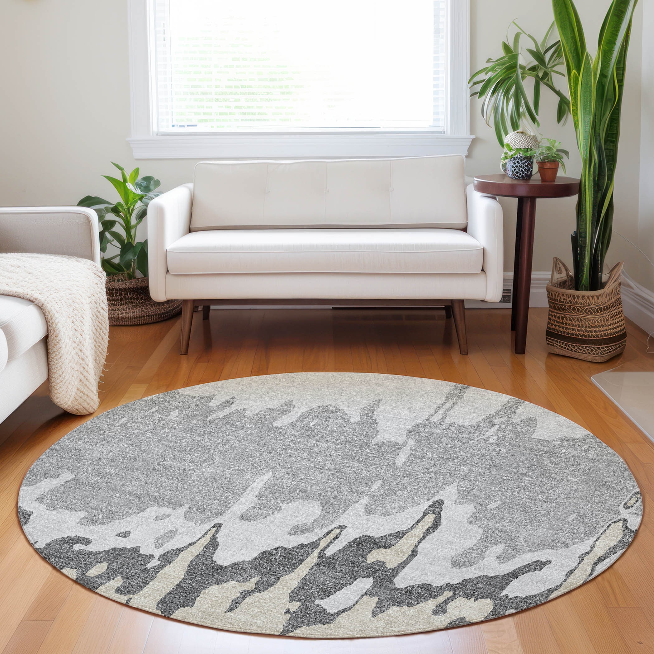 Addison Rugs ACN961GY8RO Chantille ACN961GY 8 x 8 (ft) Loomed Polyester Gray Round Indoor/Outdoor Geometric Machine washable Area rug
