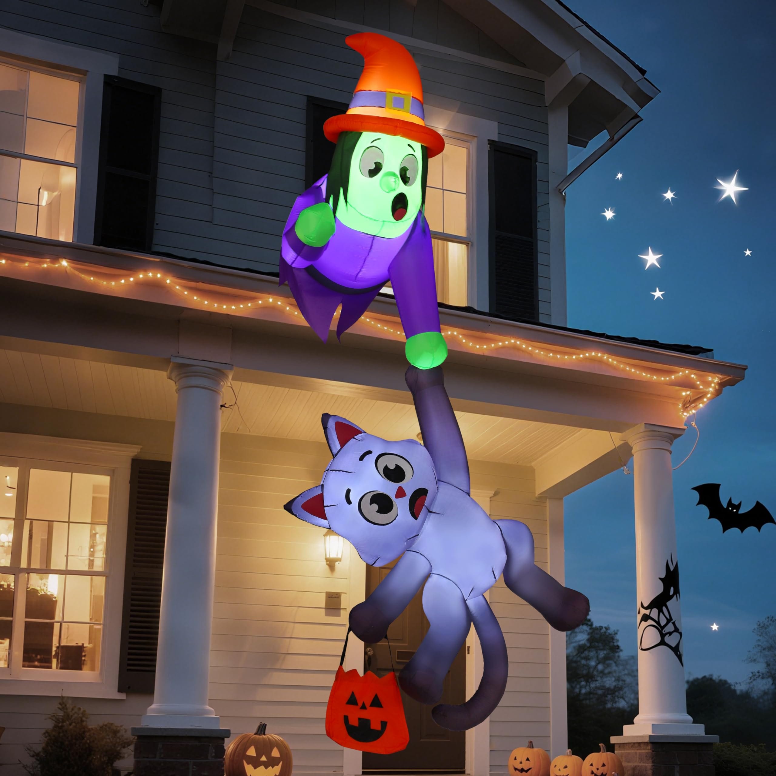 Joyfy 8FT Tall Halloween Blow Up Roof Decoration Witch and Black