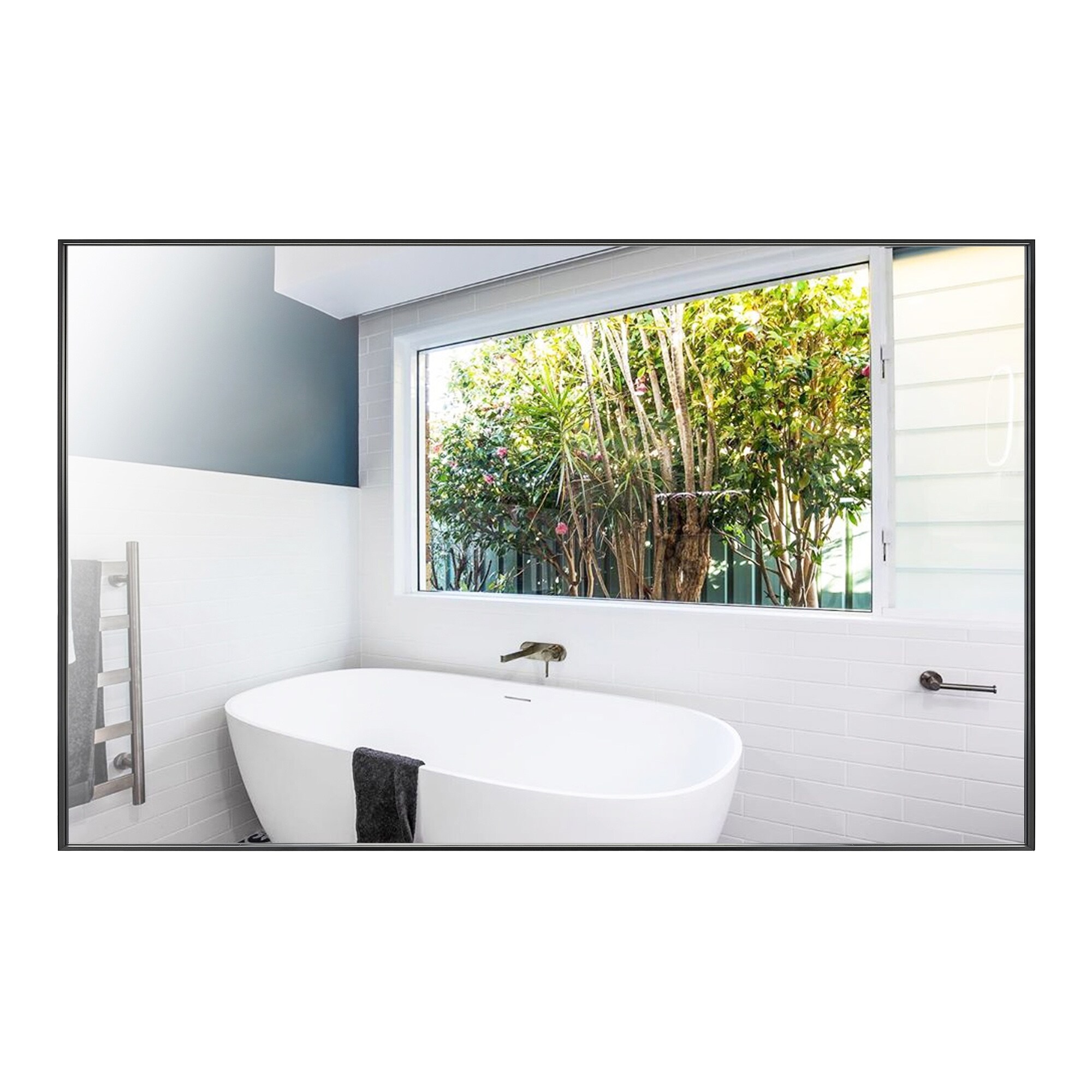 Modern Black Aluminum Framed Rectangular Bathroom Vanity Mirror