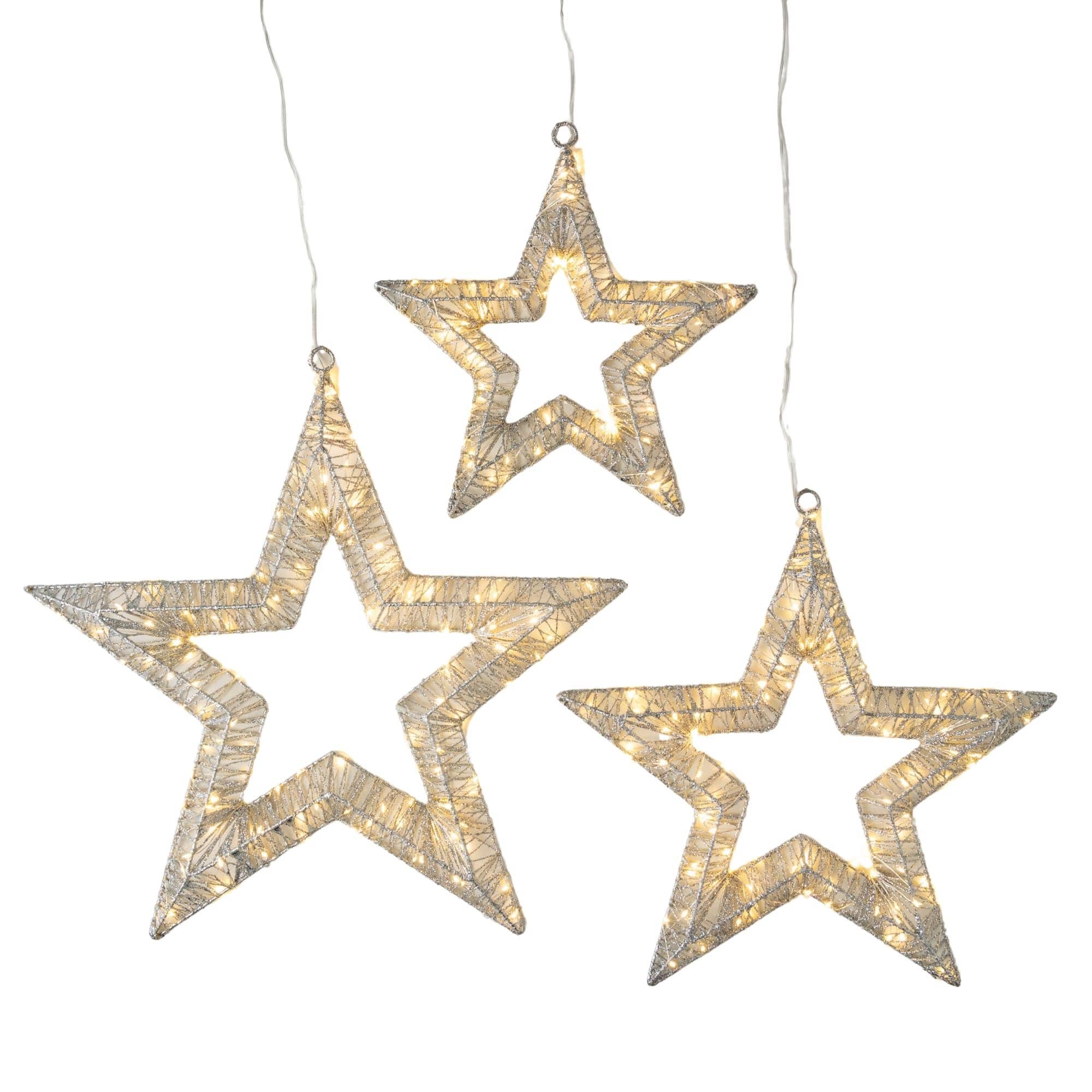 Sullivans MET2390 3 -Pack 21.5-Inches Hanging Star Hanging decoration with White LED Lights