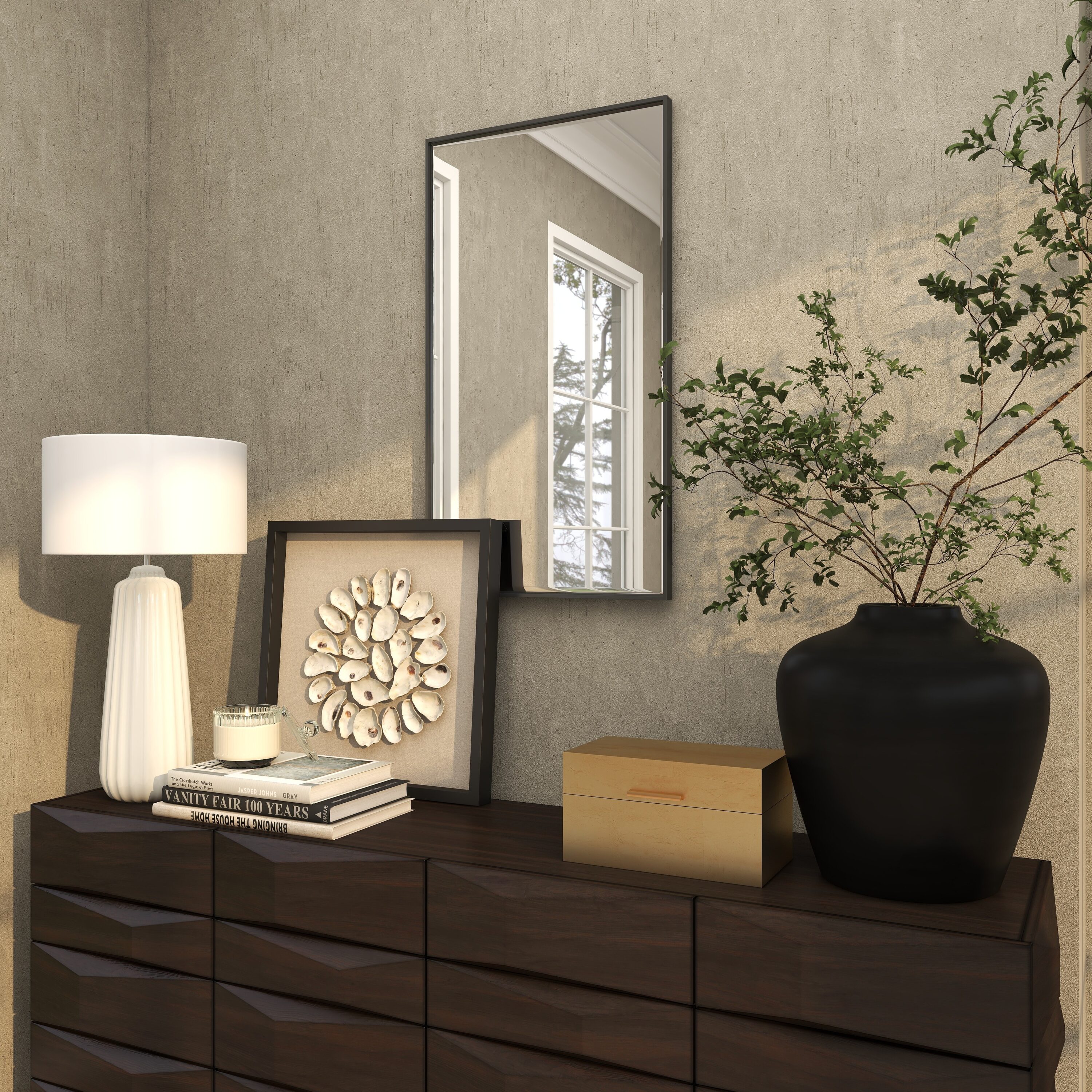 Sleek Black Wood Rectangular Dresser Mirror 18" x 32"