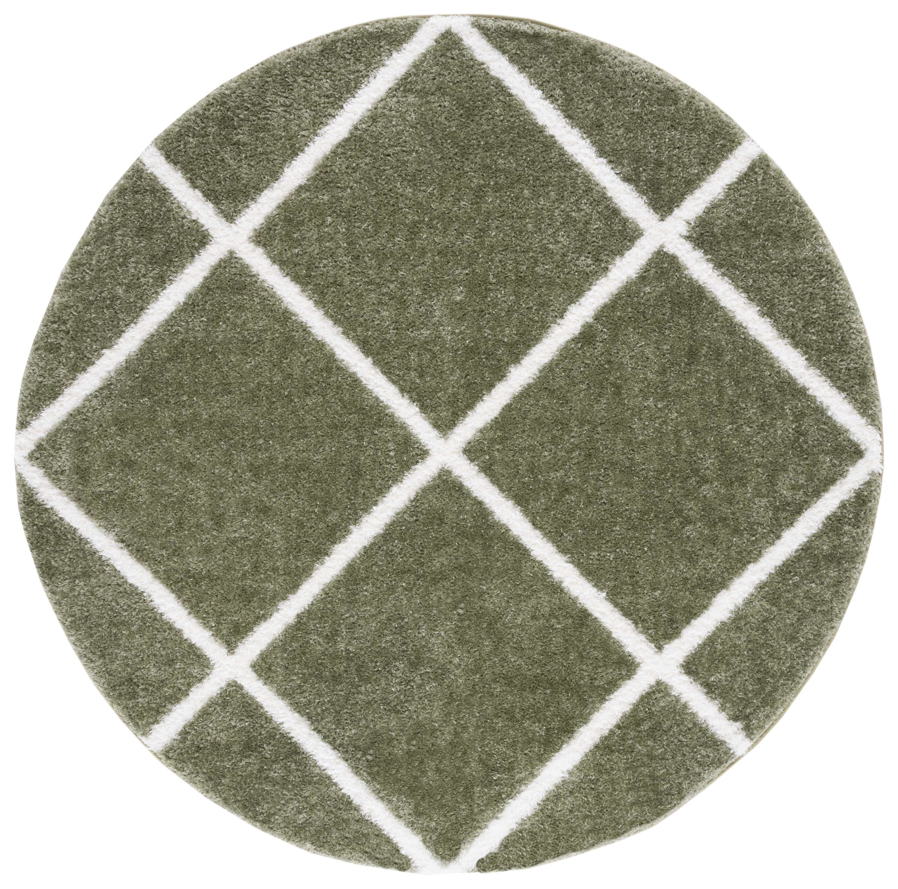 Safavieh THO676W-7R 7 x 7 (ft) Loomed Polypropylene Sage/White Round Indoor Trellis Mid-Century Modern Area rug