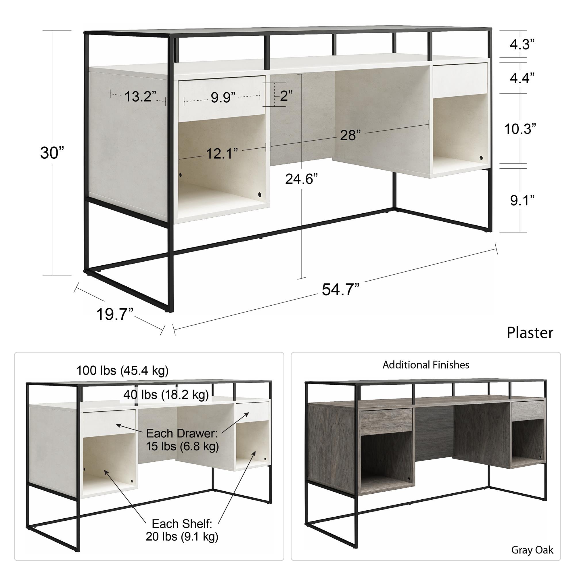 Gray Oak and Glass Modern Desk with Drawers