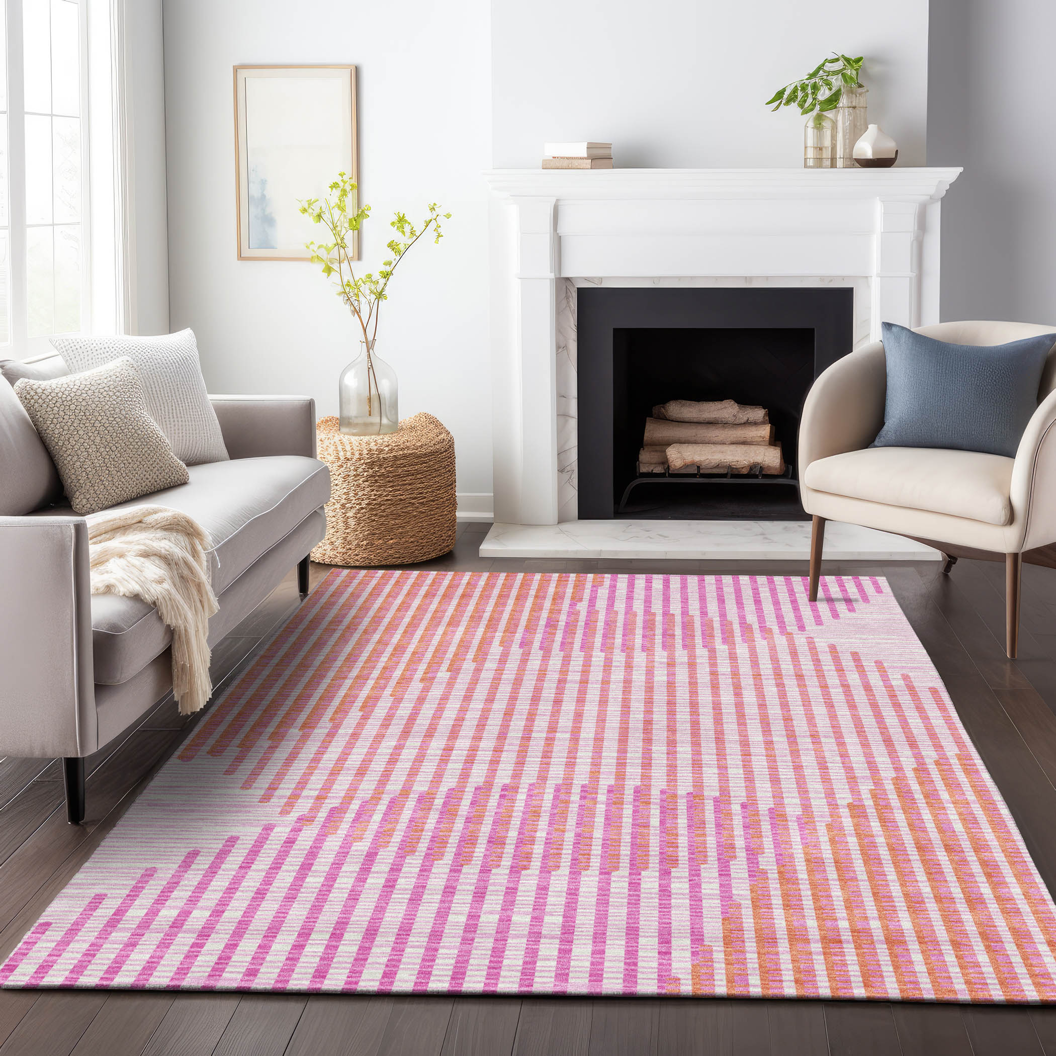 Addison Rugs ACN1001PI3X5 Chantille ACN1001PI 3 x 5 (ft) Polyester Pink Rectangular Indoor/Outdoor Geometric Machine washable Area rug