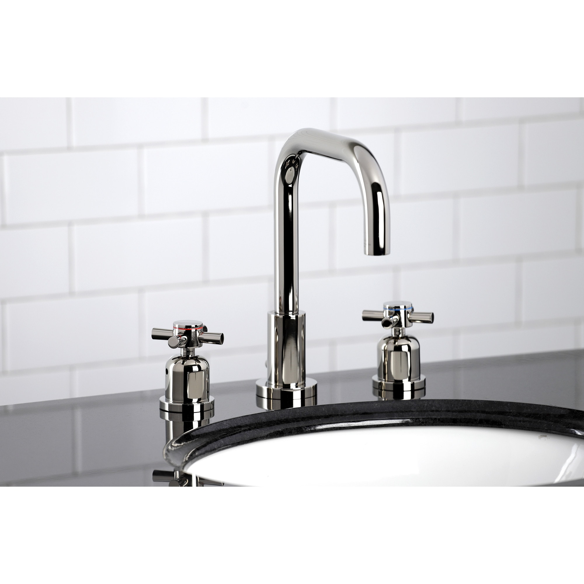 Kingston Brass WLFSC8939DX Concord Polished nickel Widespread 2-handle High-arc Residential Handle Bathroom Sink Faucet with Drain