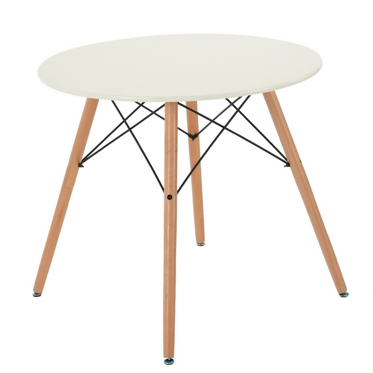 CASAINC CHAD QS White Round Contemporary/Modern Dining Table, Mdf with Beech Wood Leg and Metal Cross-Bar Wood Base 31.4-in L x 27.9-in H