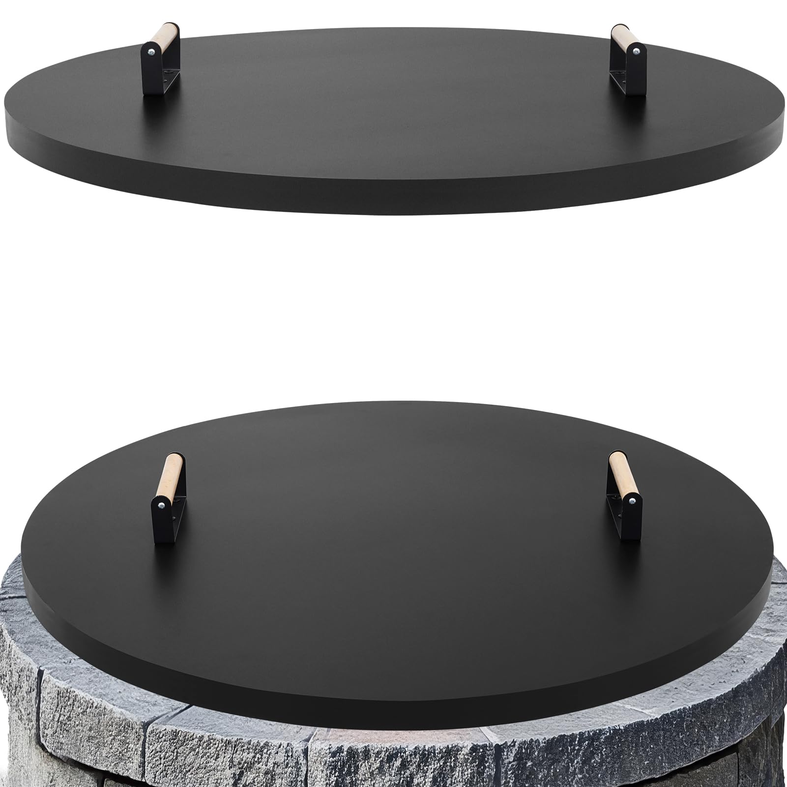 Phyfalip -  Fire Pit Lid Round 36 Inch Heat Resistant Metal Cover with Wooden Handles Fits Firepi...