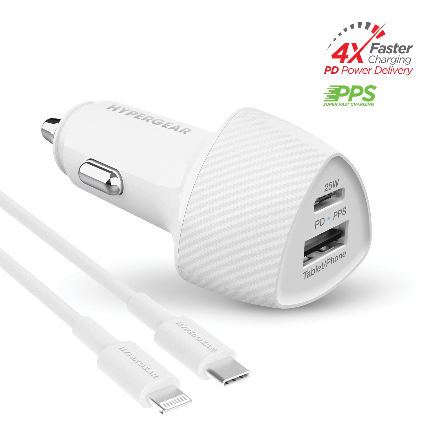 HyperGear SpeedBoost Dual-Port Car Charger with Lightning to USB-C ...