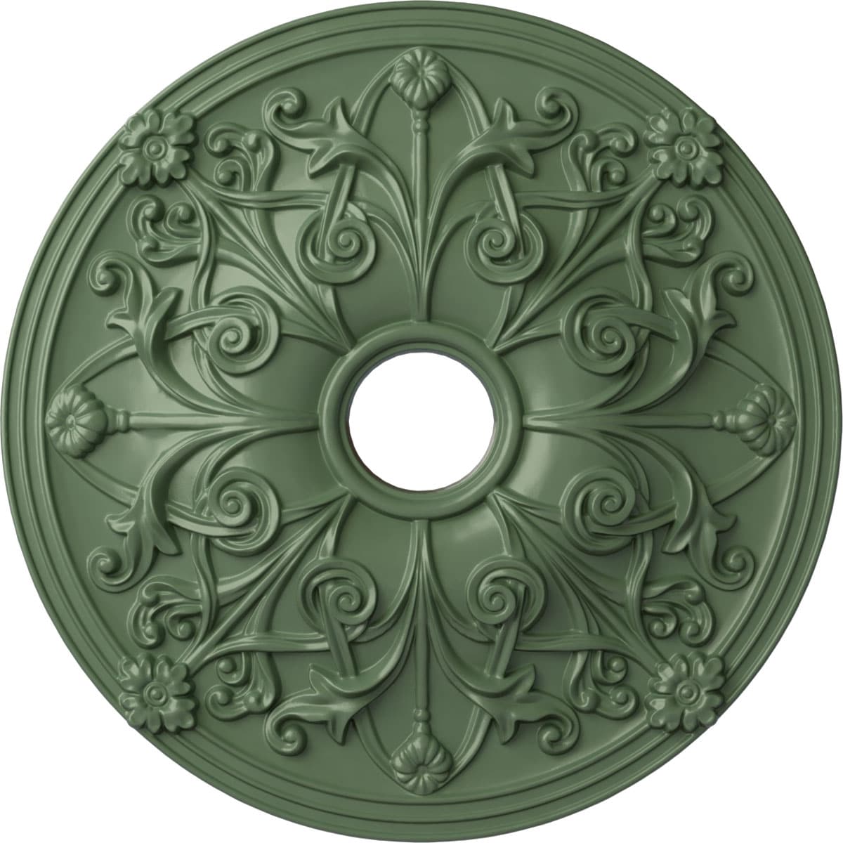 Ekena Millwork CM23JAAGF Jamie 23.625-in W x 23.625-in L Painted Athenian Green Polyurethane Whole Ceiling Medallion