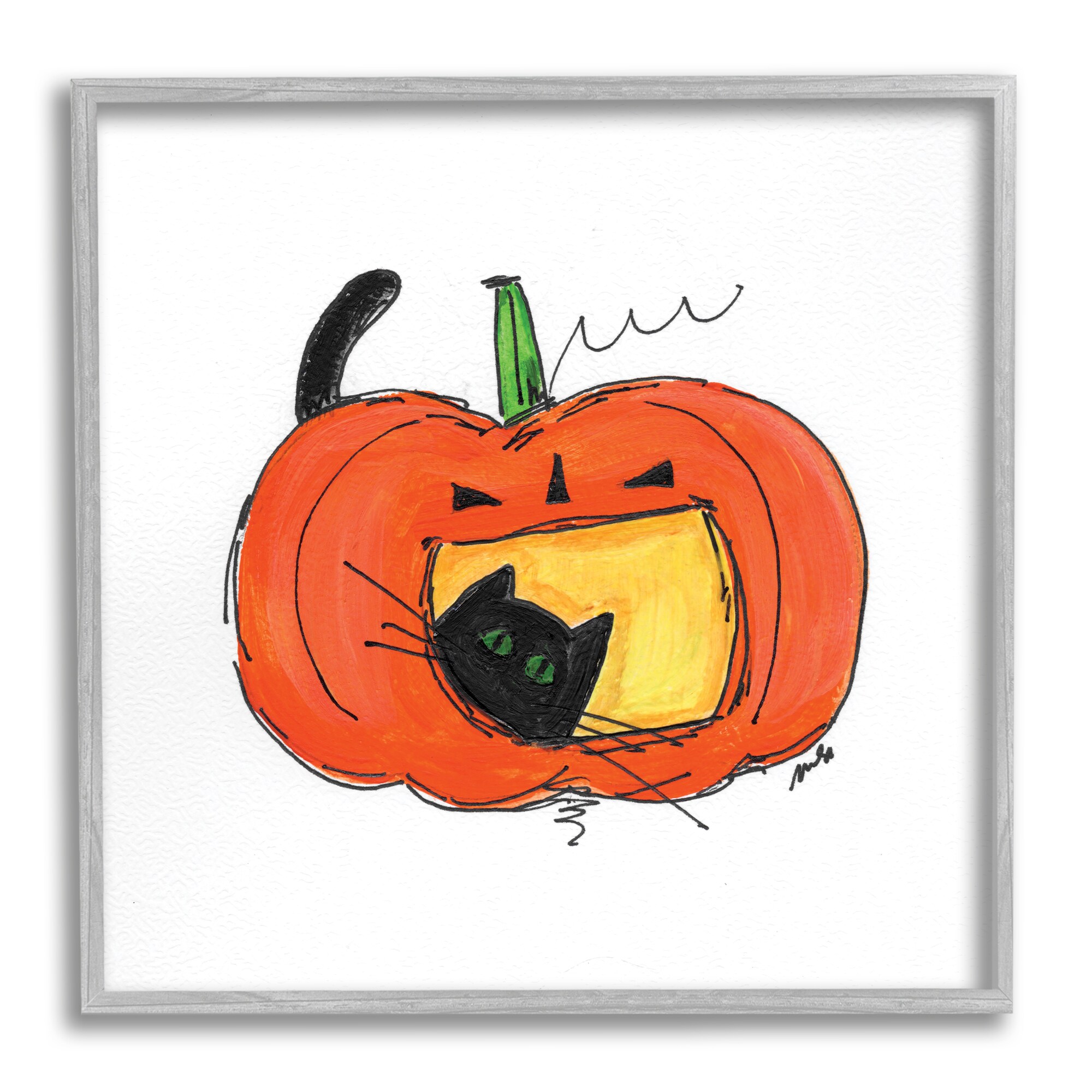 Stupell Industries AF-034-GFF-17X17 Black Cat Jack-o-lantern Happy Festive Pumpkin Molly Susan Strong Framed 17-in H x 17-in W Kitchen Print