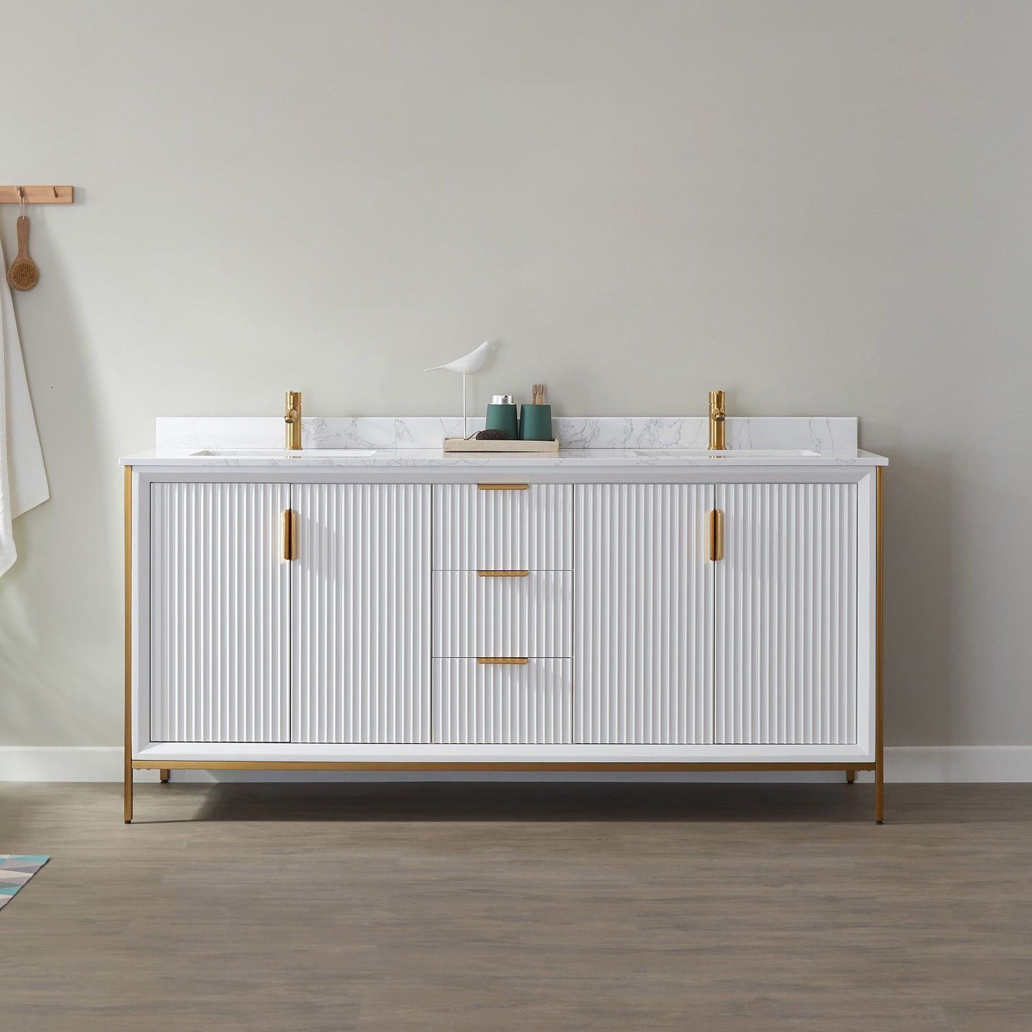 Vinnova 736072-WH-GW-NM Granada 72-in White Undermount Double sink Bathroom Vanity with White Engineered stone Top