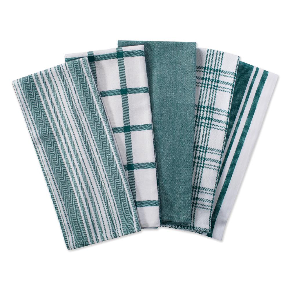 DII Asst Antique Green Everyday Dishtowel (Set of 5)