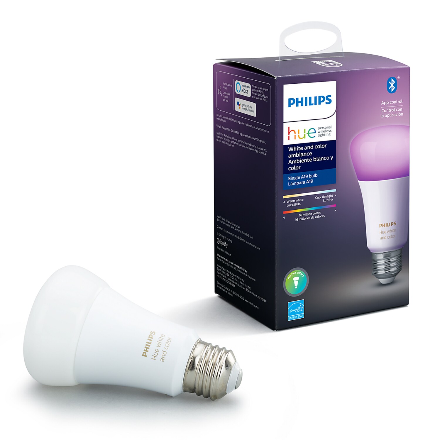 Philips EJD3000792 Hue A19 E26 Medium Smart Enabled LED Bulb Color Changing 60 Watt Equivalence 1 pk