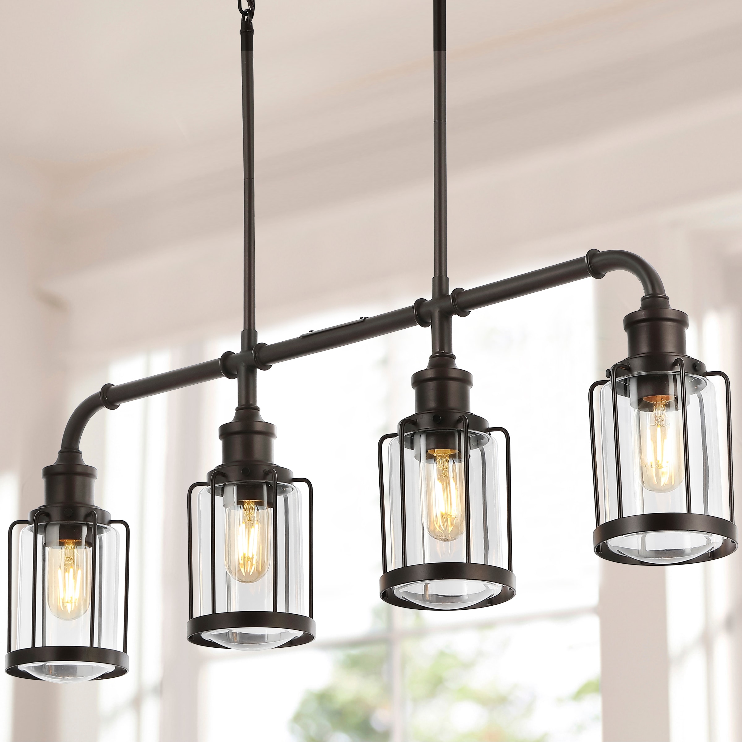 Abbott Industrial Rustic 4-Light Oil Rubbed Bronze/Clear Farmhouse Clear Glass Linear LED Pendant Light in the Pendant Lighting department at Lowes.com