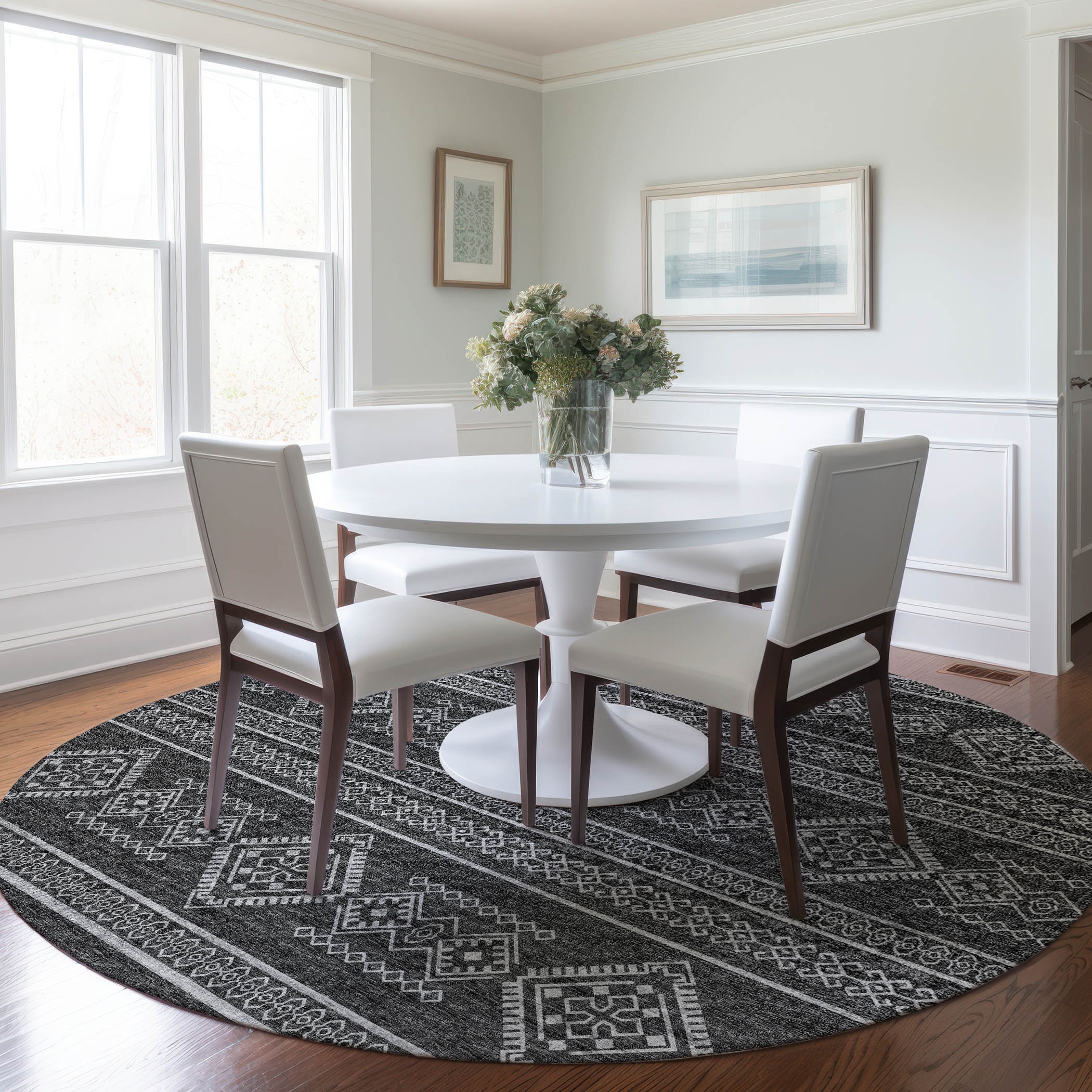 Addison Rugs AMF120GR8RO Mayfield AMF120GR 8 x 8 (ft) Loomed Polyester Gray Round Indoor Geometric Machine washable Area rug