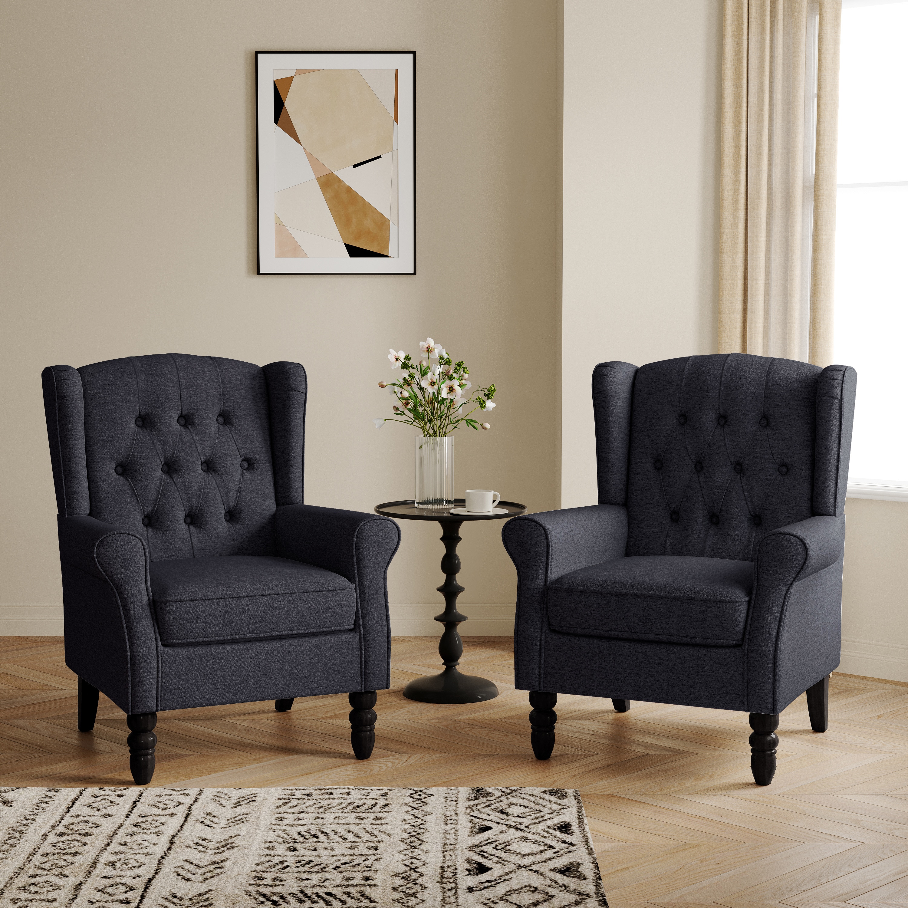 Dreamsidea - Set of 2 Retro Tufted Armchairs with Breathable Linen Fabric for Stylish Living Rooms