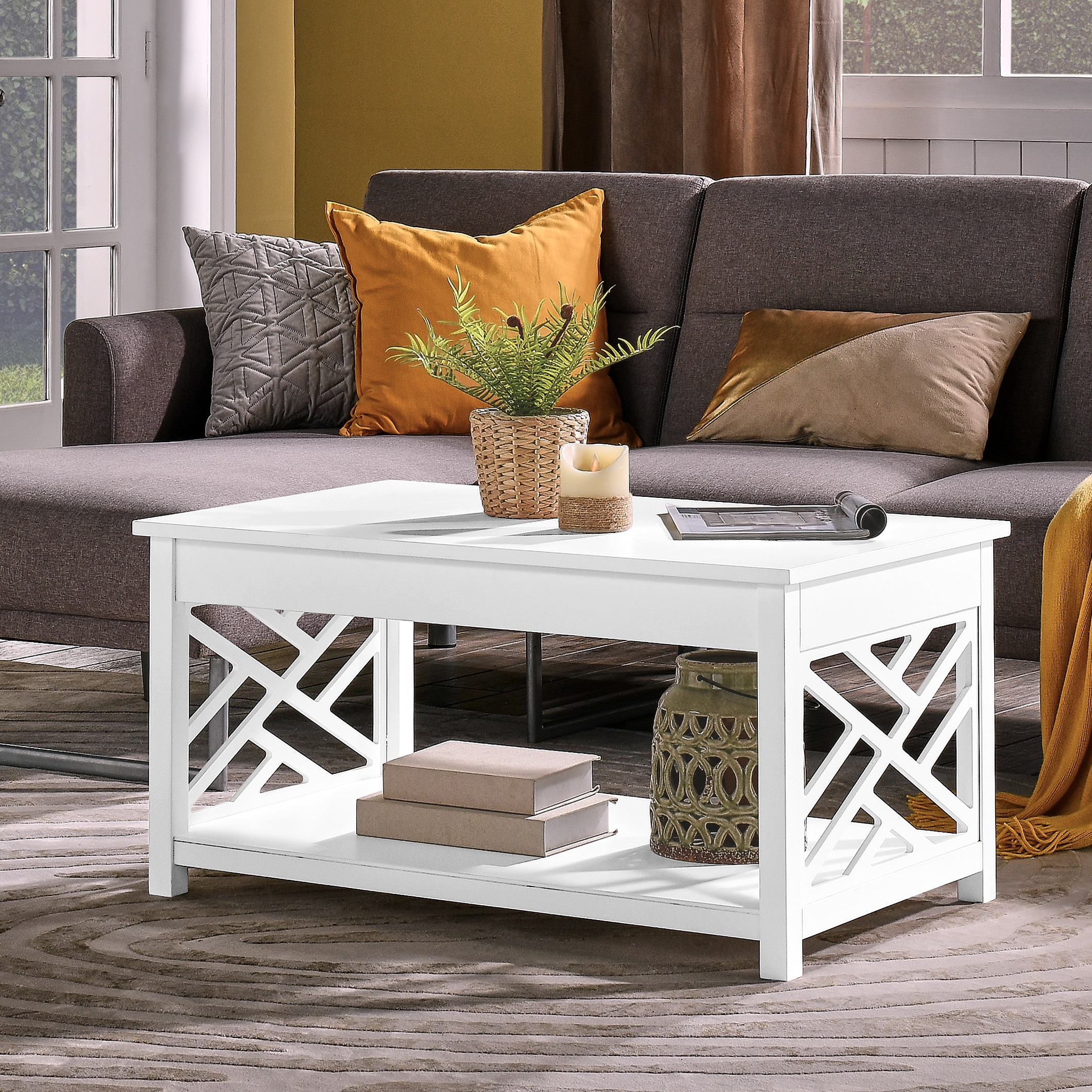 Alaterre Furniture Coventry White Pine Wood Casual Coffee Table ...