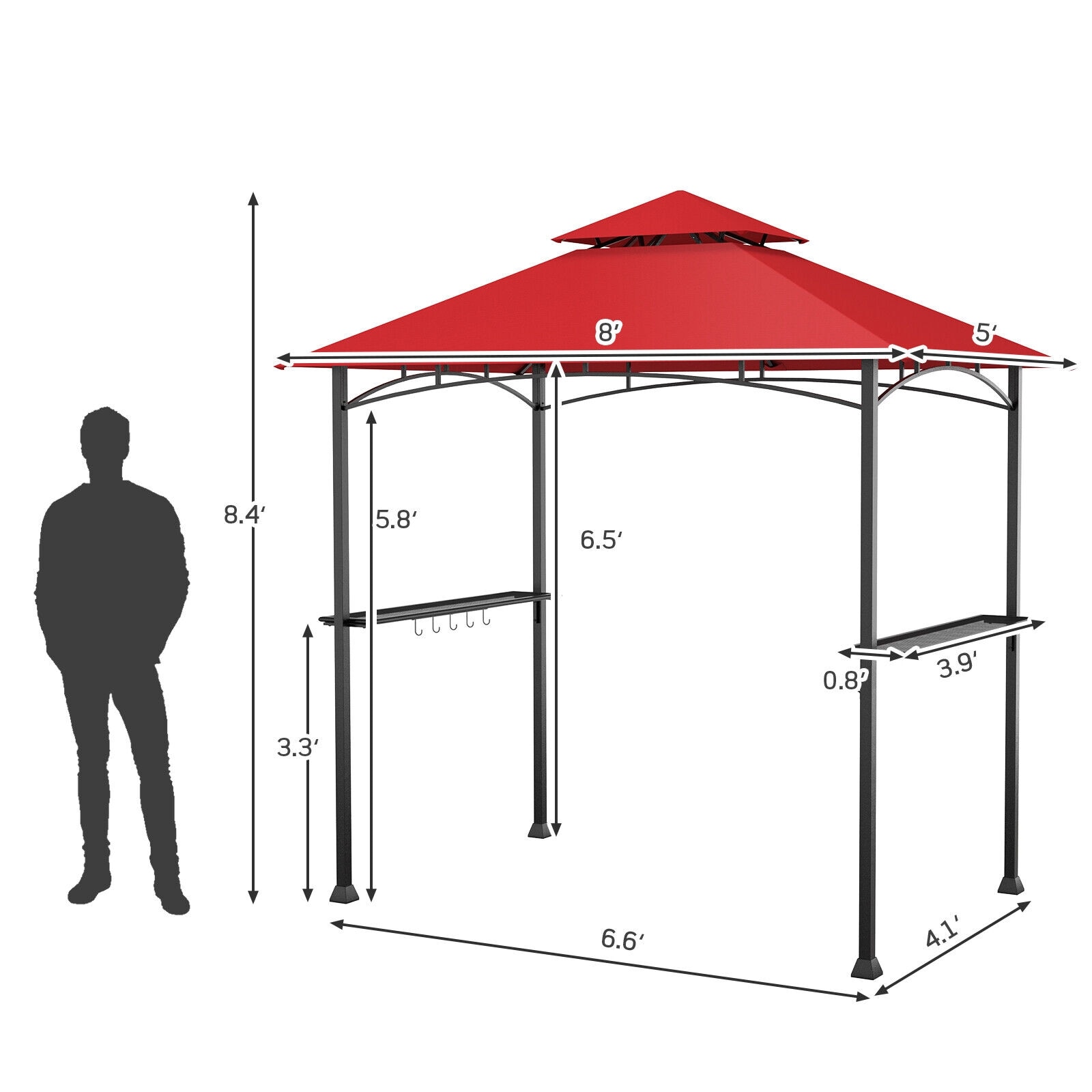 Forclover 8-ft x 5-ft Patio Barbecue Grill Canopy Gazebo Rectangle Dark ...