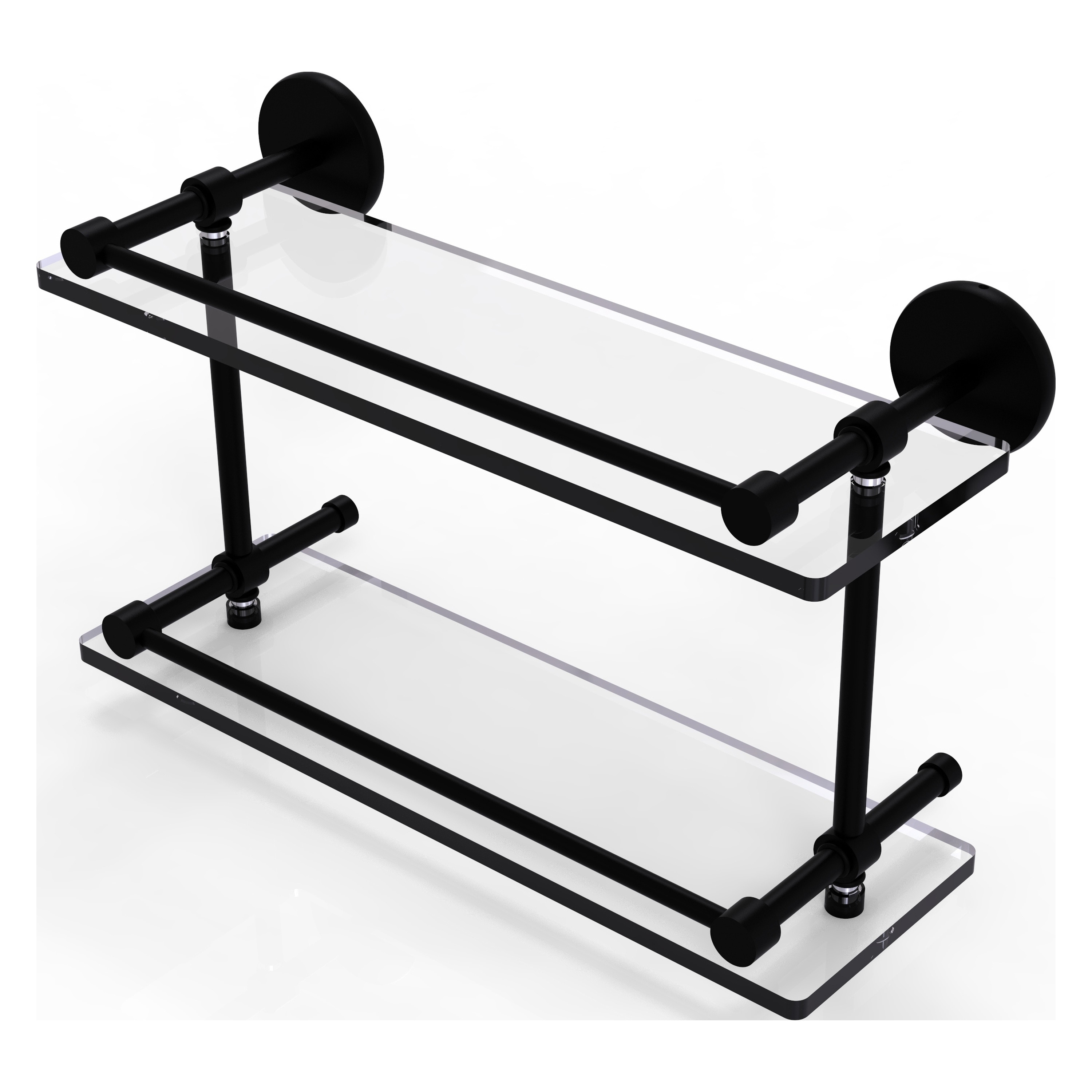 Allied Brass P1000-2/16-GAL-BKM Prestige Skyline Matte Black 2-Tier Wall Mount Bathroom Shelf (16-in x 8-in x 5-in)