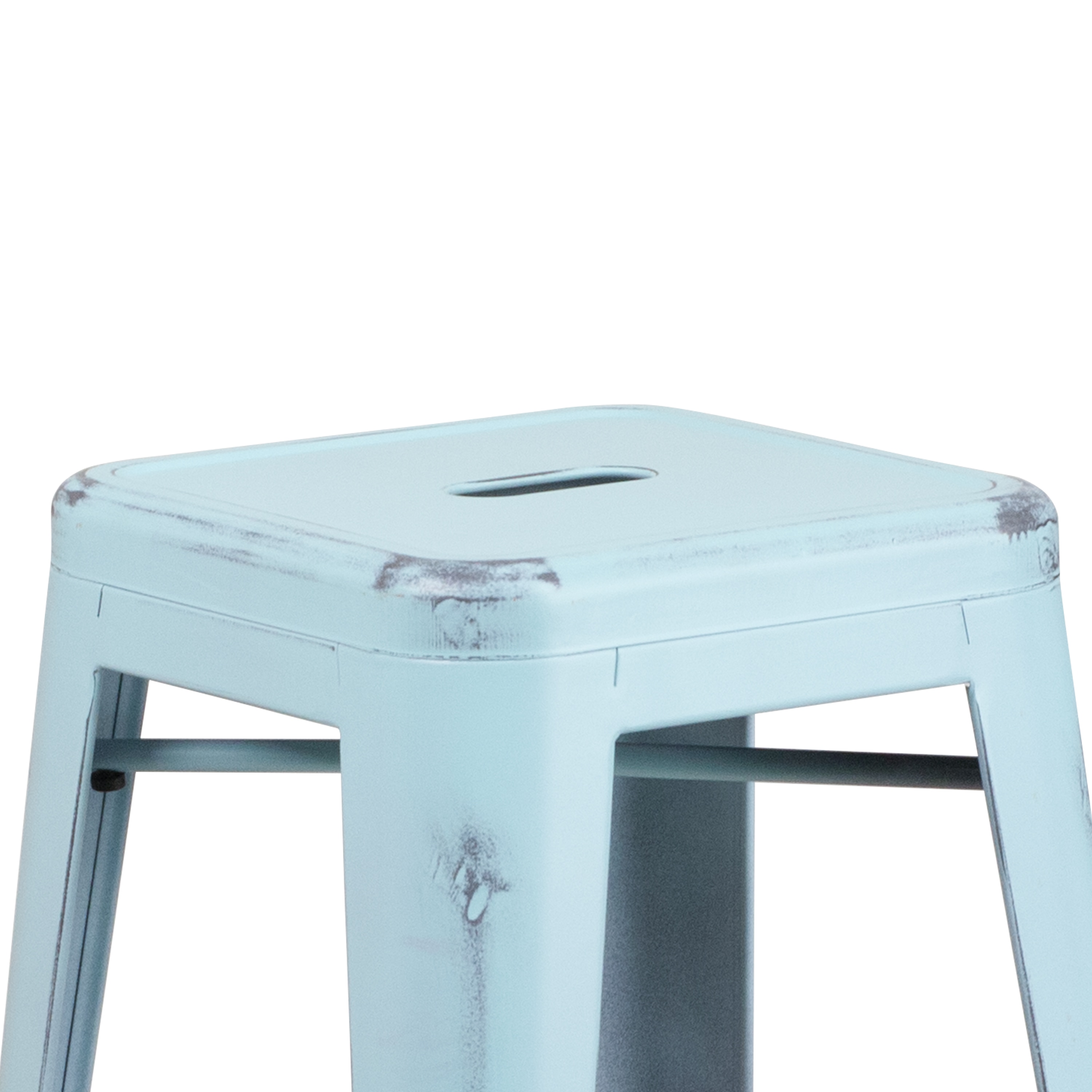 30" Distressed Green-Blue Metal Backless Bar Stool