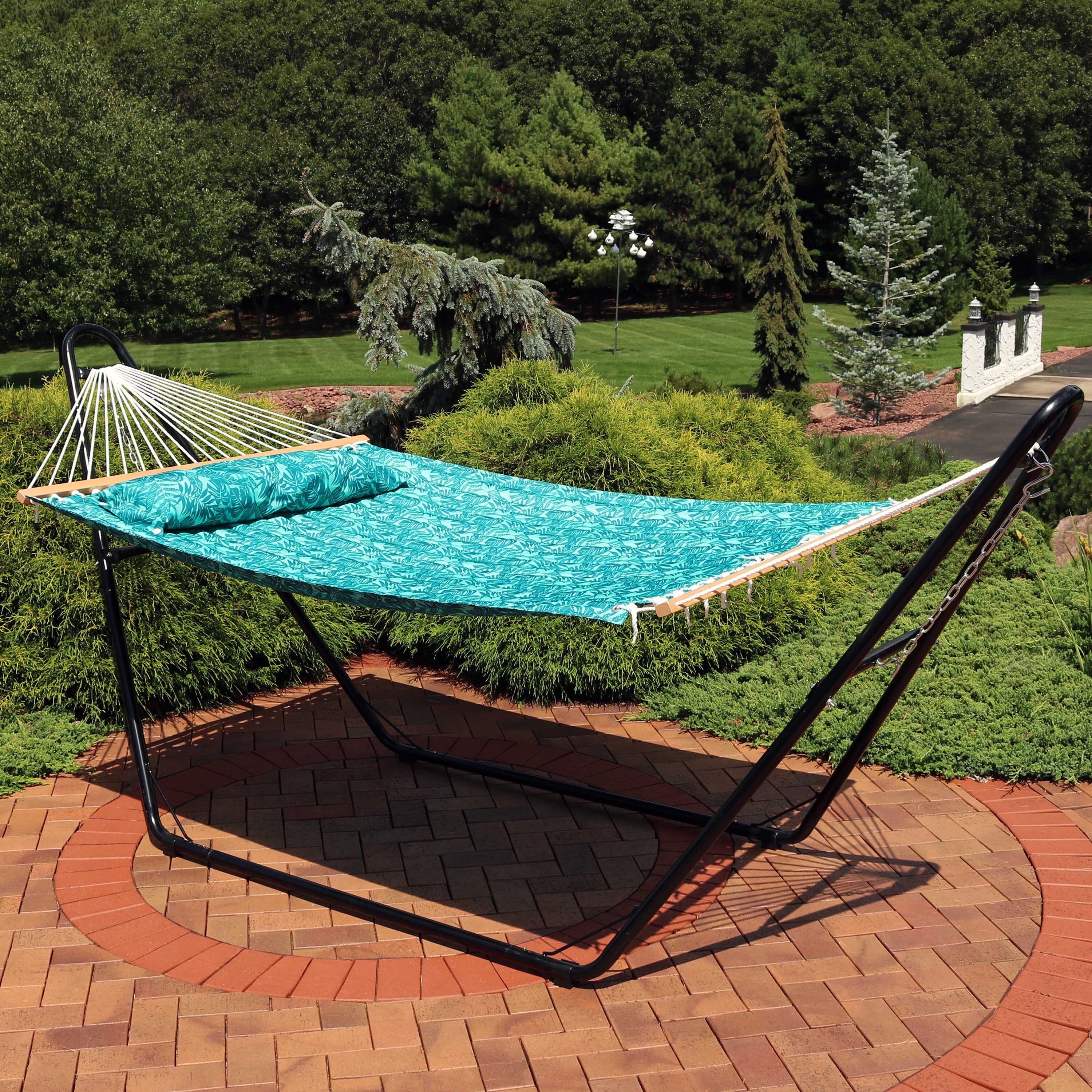 Sunnydaze Decor Quilted Cotton Hammock with Pillow Green Fabric Beech Wood Spreader Bar 450 lb Weight Capacity WIM 223 at Lowes