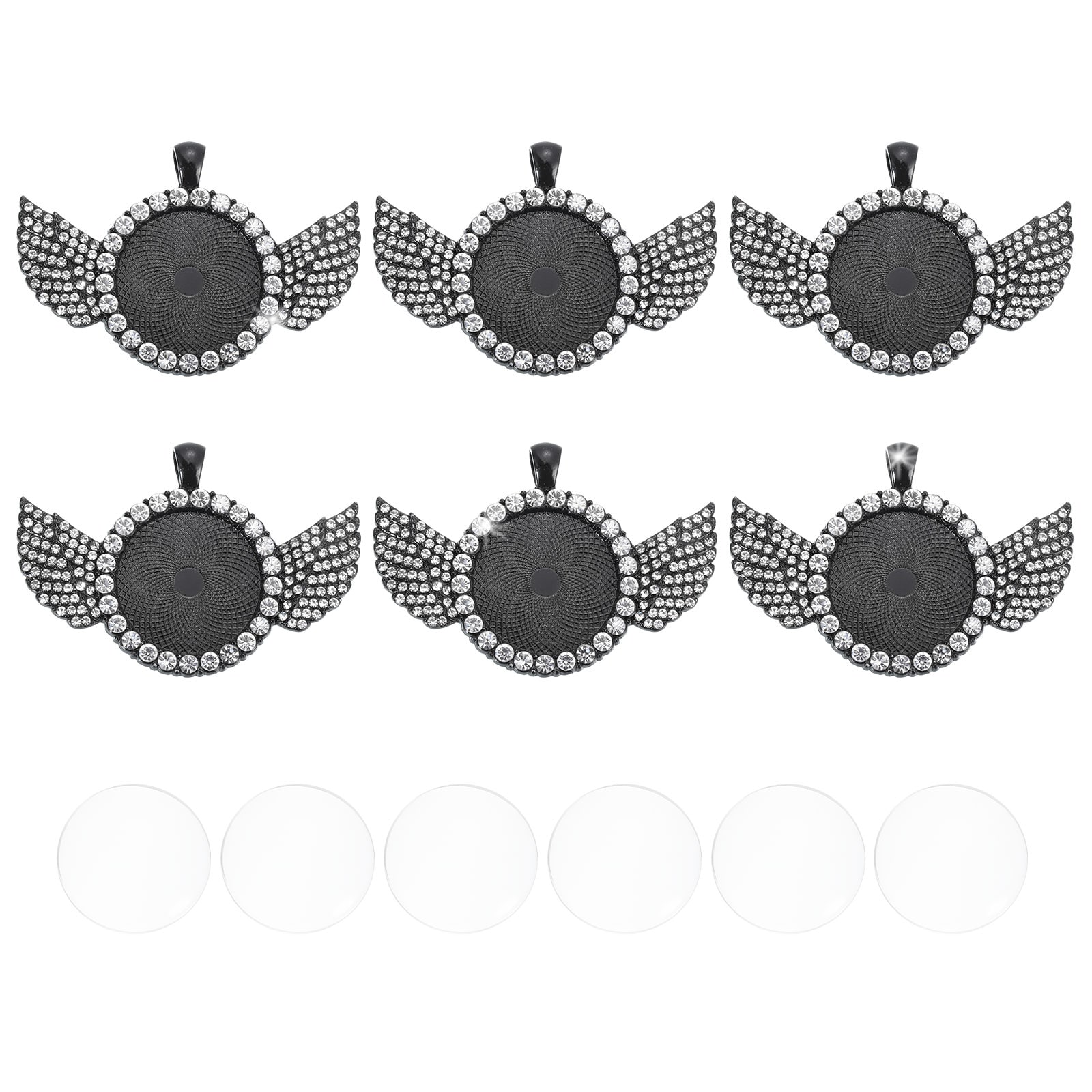 PATIKIL 6 Sets Rhinestone Bezel Pendant Trays 12pcs Wing Bezel Trays Blank Pendant Bases with Tray 6pcs Dome 6pcs for DIY Jewelry Photos Gift