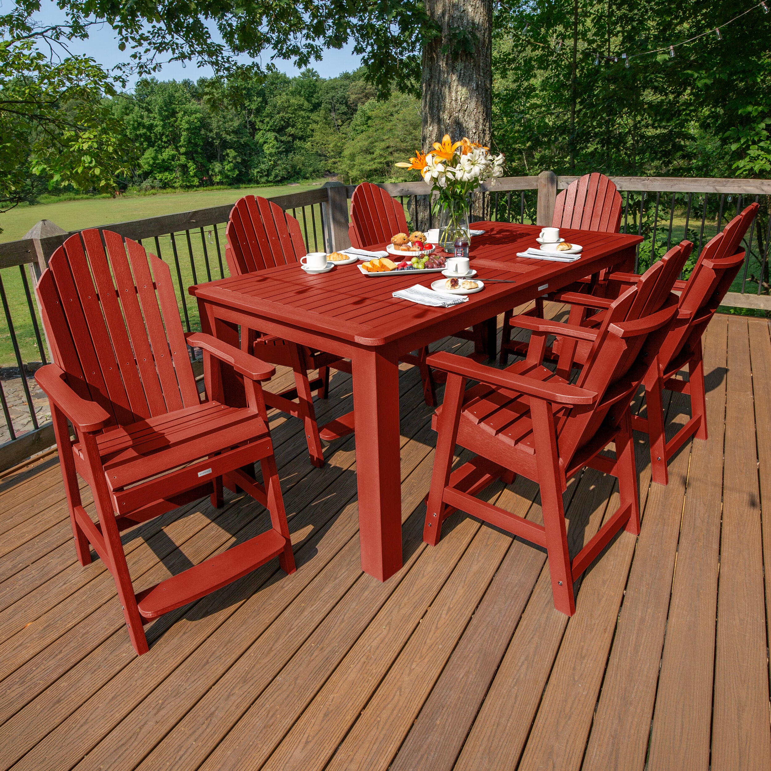 highwood AD-ST7HM2CO5BA-RED Hamilton 7 -Piece Rustic Red Counter height Plastic Rectangle Table with 6 Stationary Chairs
