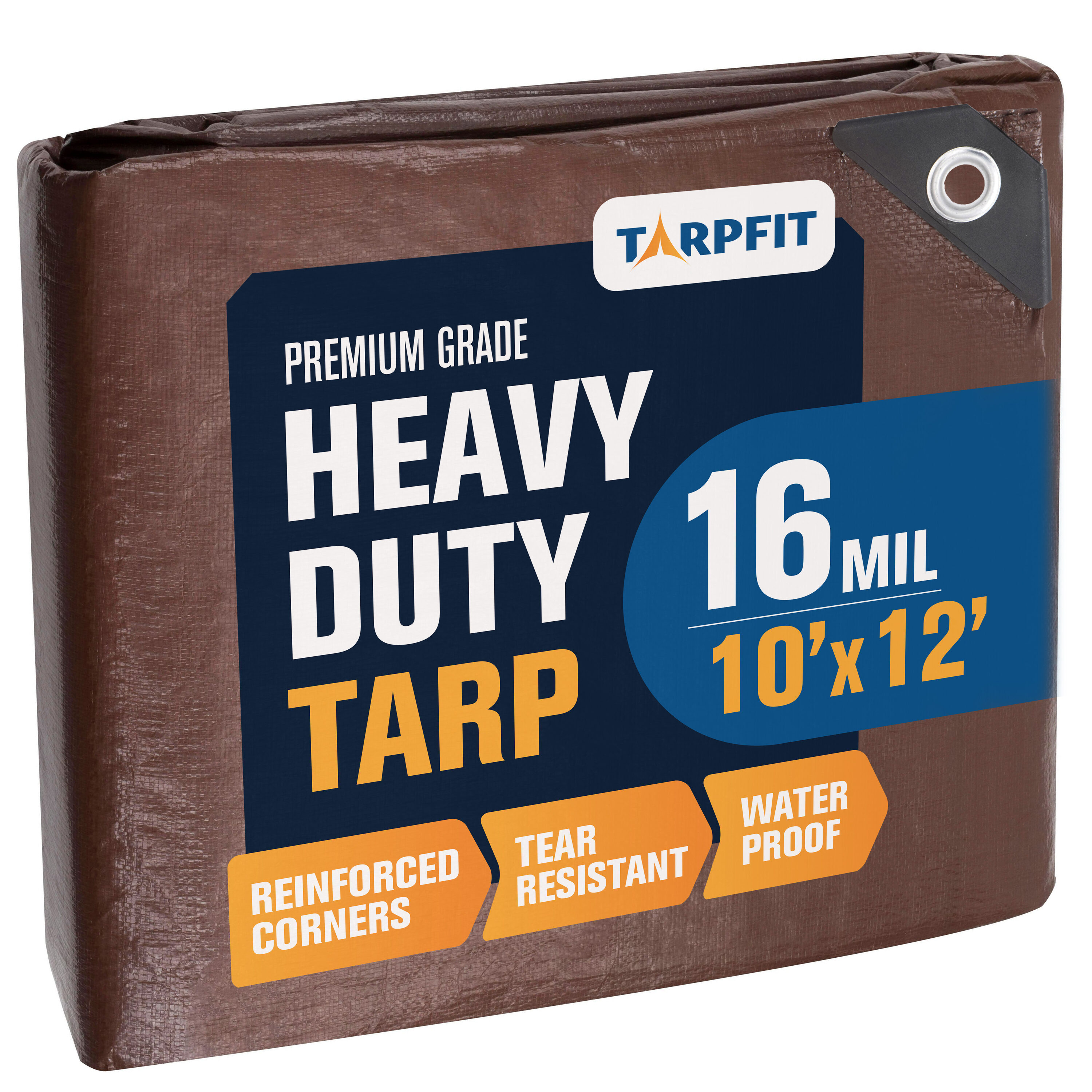 TARPFIT T16F-BR1012 10-ft x 12-ft Brown Waterproof Commercial Polyethylene 16-mil Tarp